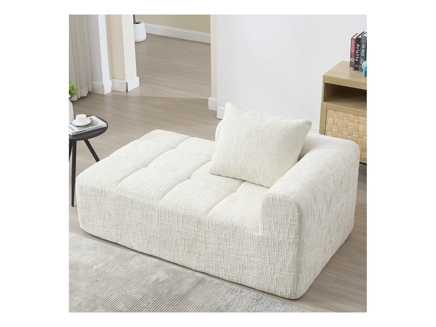 Comodo divano chaise longue - 158 x 90 x 60 cm - facile da montare - con cuscini e tasche - velluto - beige
