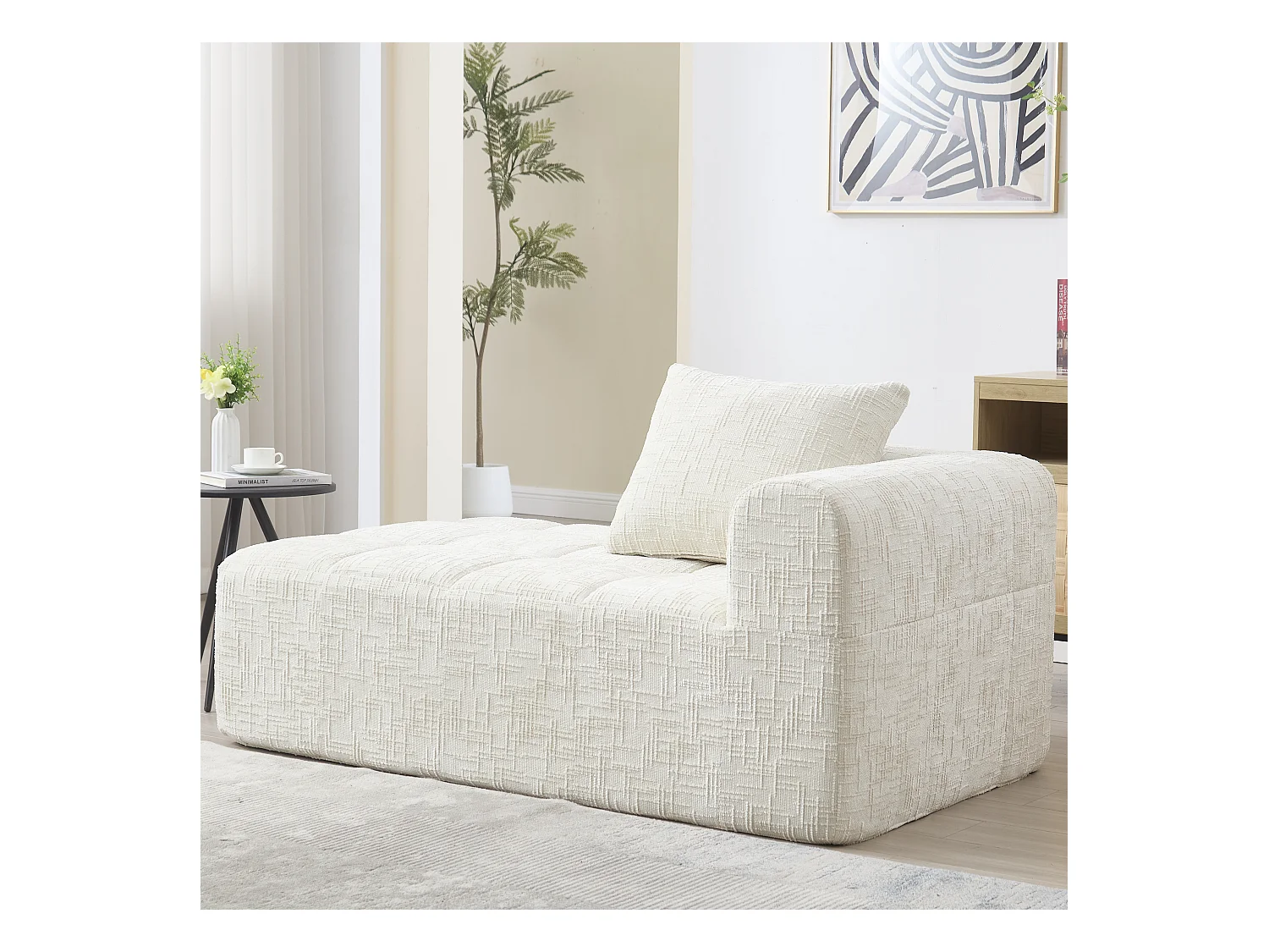 Comodo divano chaise longue - 158 x 90 x 60 cm - facile da montare - con cuscini e tasche - velluto - beige