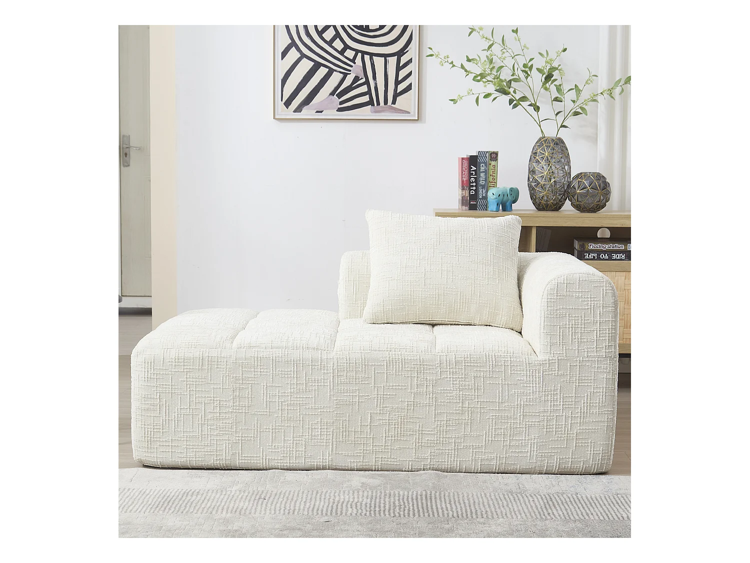 Comodo divano chaise longue - 158 x 90 x 60 cm - facile da montare - con cuscini e tasche - velluto - beige