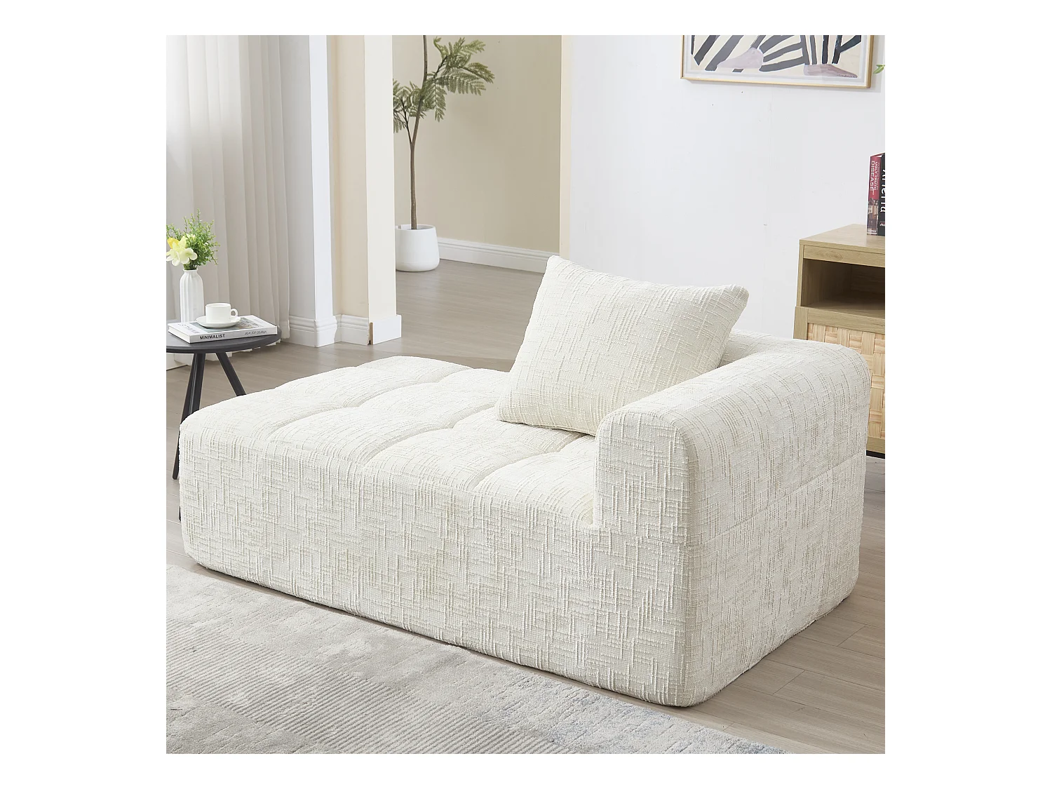 Comodo divano chaise longue - 158 x 90 x 60 cm - facile da montare - con cuscini e tasche - velluto - beige