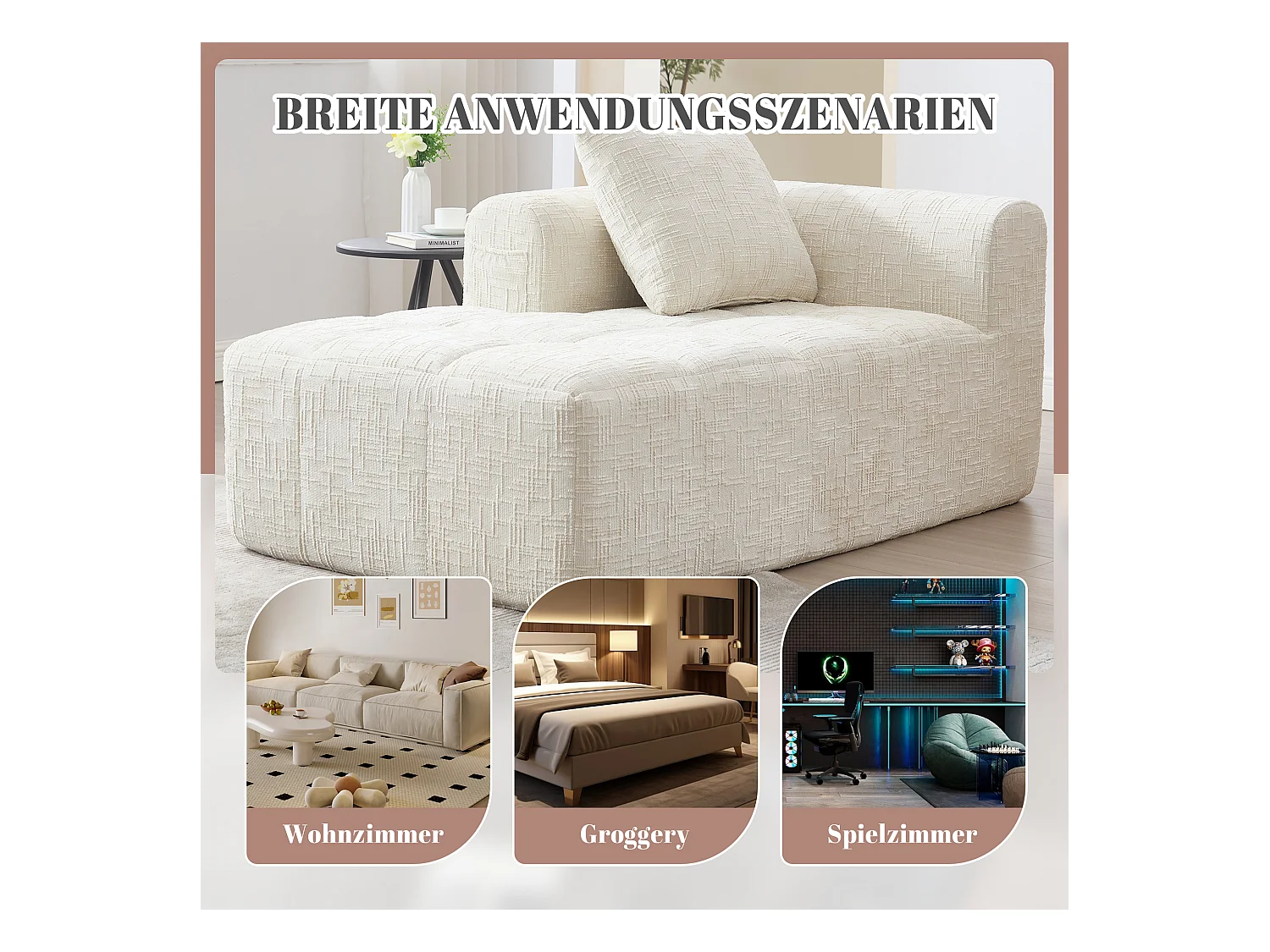 Comodo divano chaise longue - 158 x 90 x 60 cm - facile da montare - con cuscini e tasche - velluto - beige