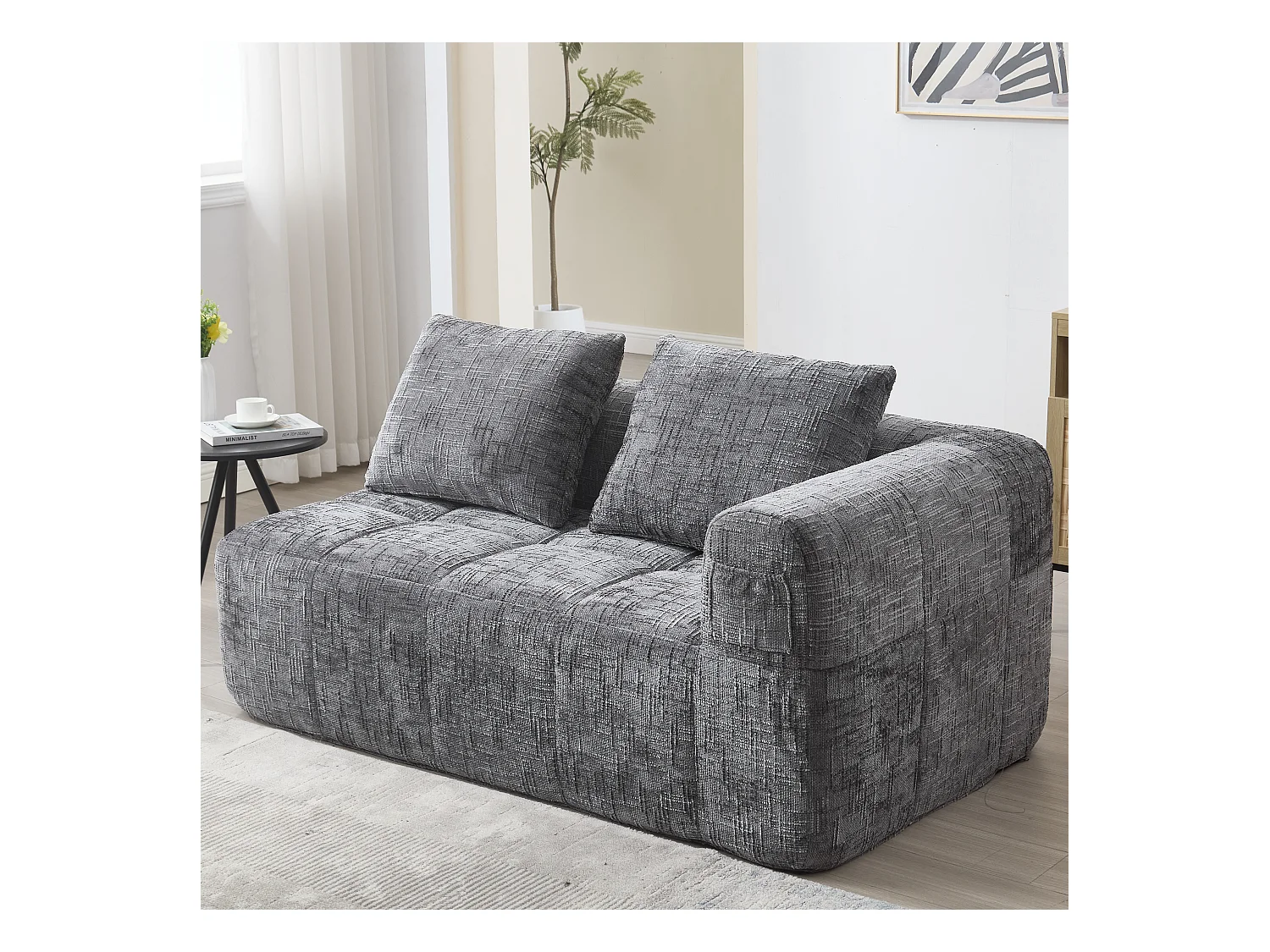 Sofa 2-osobowa z leżanką - 158 x 90 x 62 cm - z poduszką i kieszeniami bocznymi - aksamit - szary