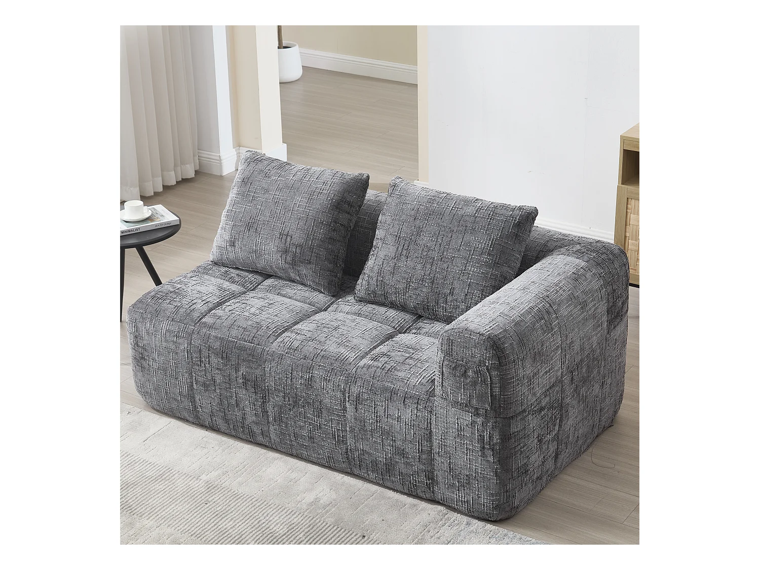 Sofa 2-osobowa z leżanką - 158 x 90 x 62 cm - z poduszką i kieszeniami bocznymi - aksamit - szary