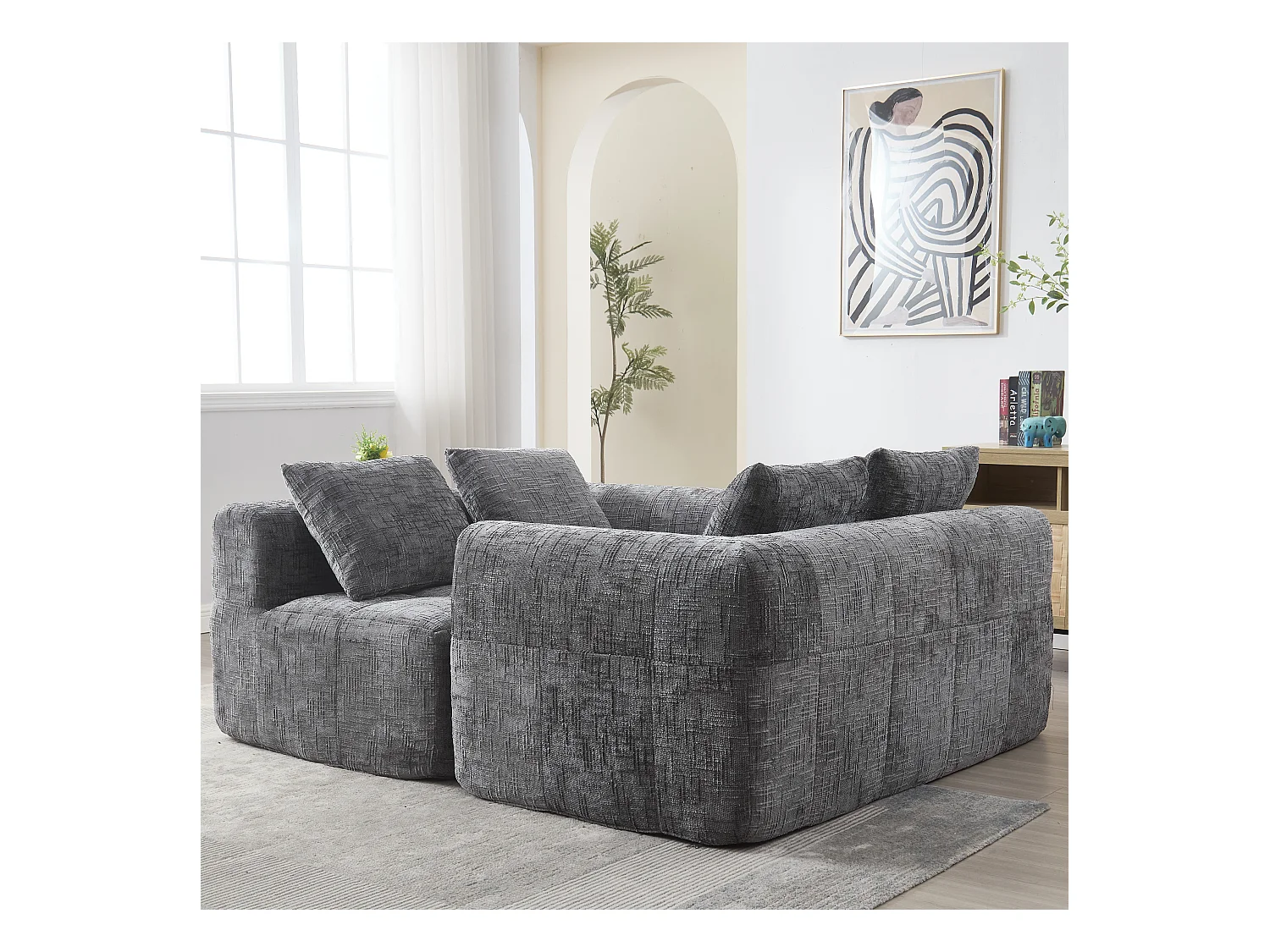 Sofa 2-osobowa z leżanką - 158 x 90 x 62 cm - z poduszką i kieszeniami bocznymi - aksamit - szary