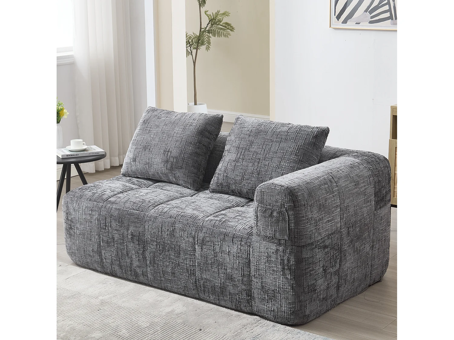 Divano chaise longue 2 posti - 158 x 90 x 62 cm - con cuscino e tasche laterali - velluto - grigio