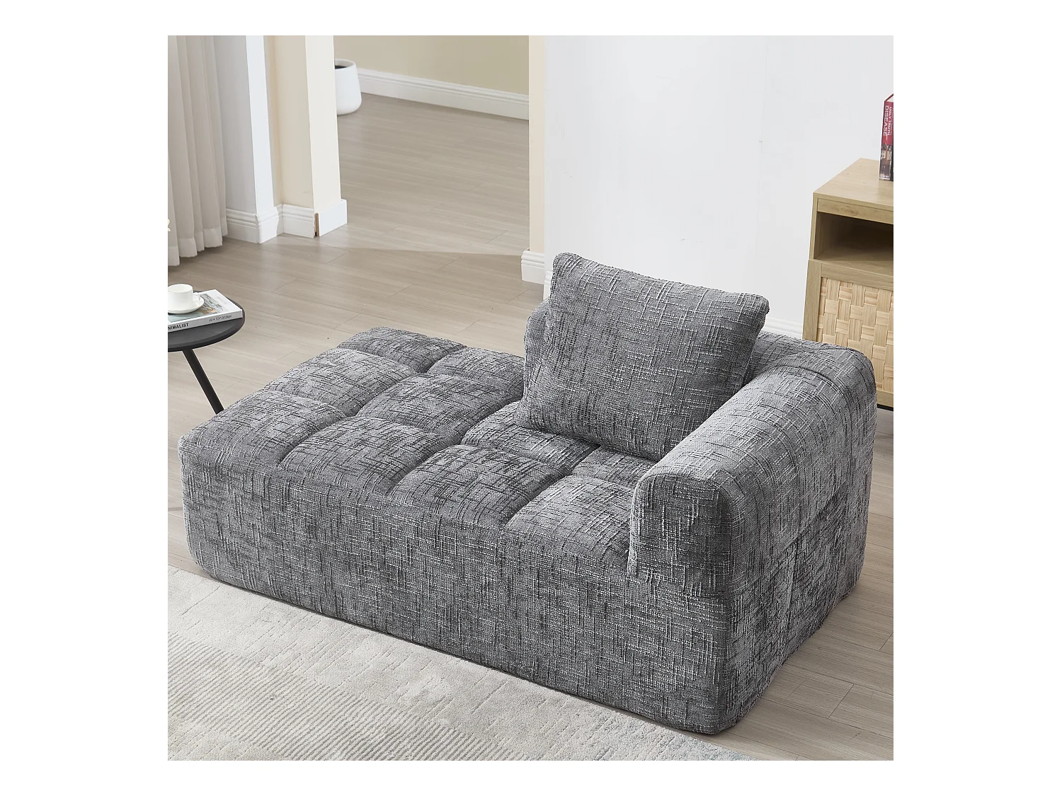 Wygodna sofa typu leżanka - 158 x 90 x 60 cm - łatwa w montażu - z poduszkami i kieszeniami - aksamitna - szara