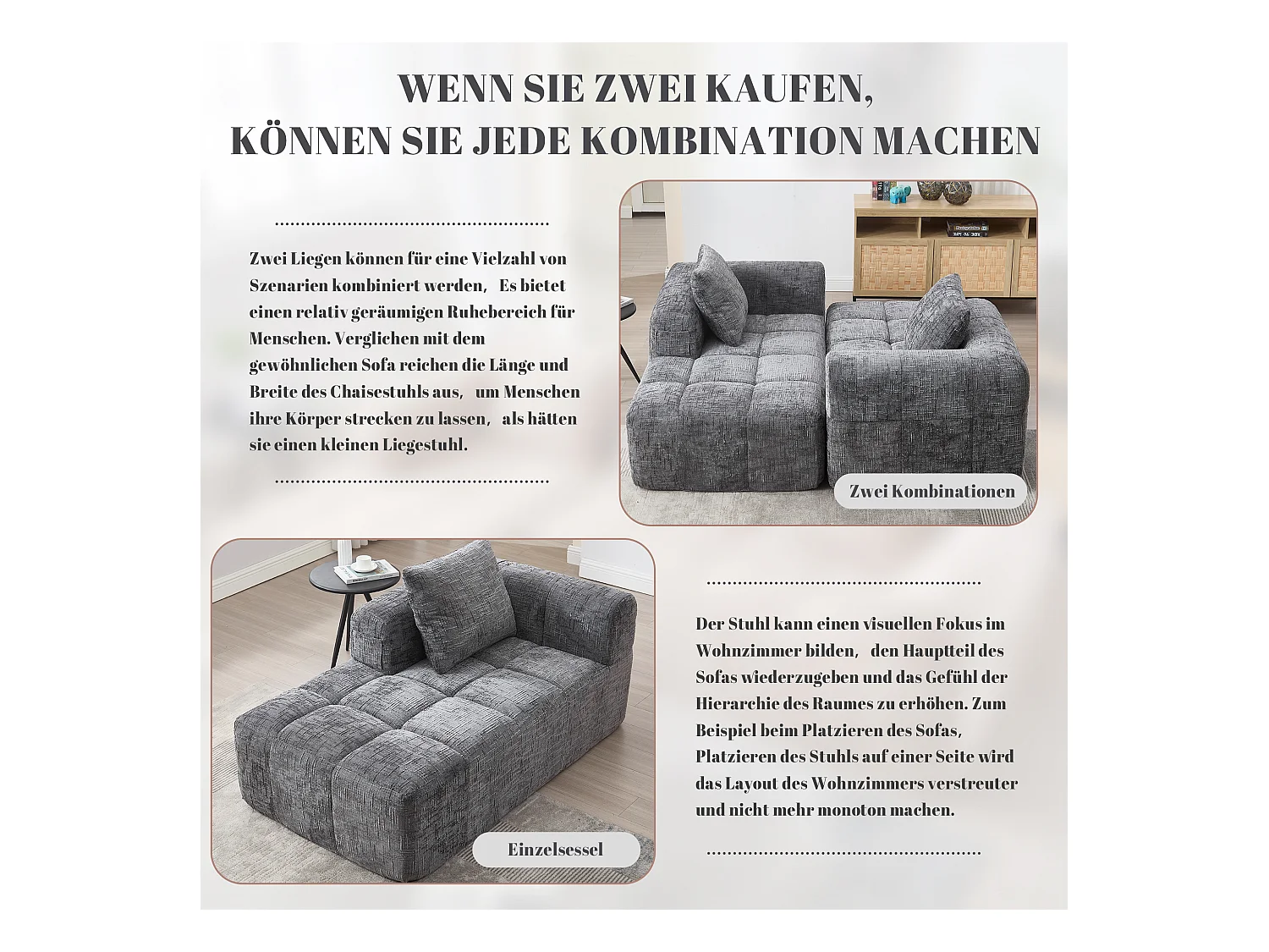 Wygodna sofa typu leżanka - 158 x 90 x 60 cm - łatwa w montażu - z poduszkami i kieszeniami - aksamitna - szara