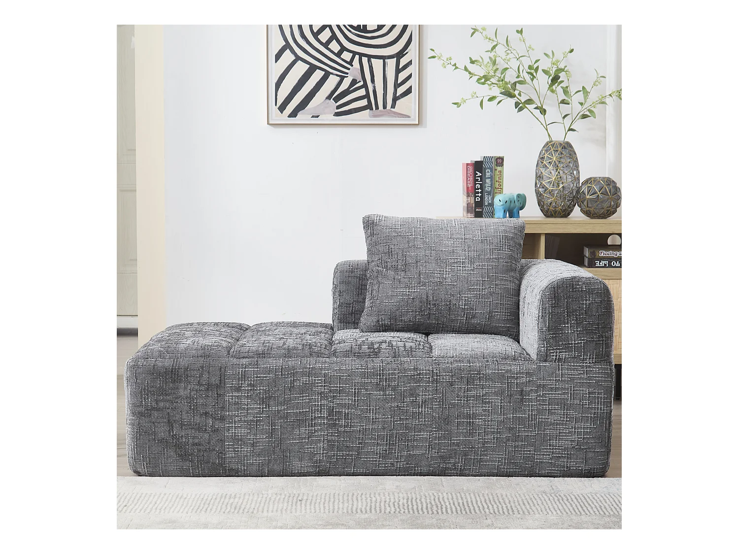 Wygodna sofa typu leżanka - 158 x 90 x 60 cm - łatwa w montażu - z poduszkami i kieszeniami - aksamitna - szara