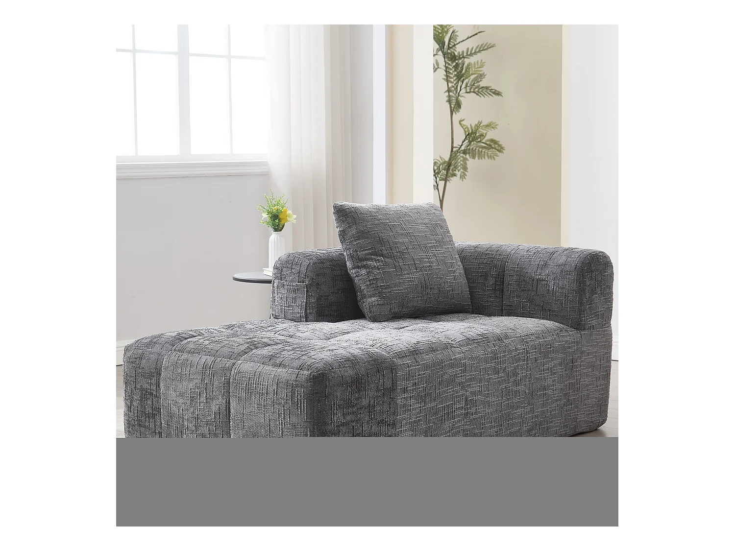 Wygodna sofa typu leżanka - 158 x 90 x 60 cm - łatwa w montażu - z poduszkami i kieszeniami - aksamitna - szara