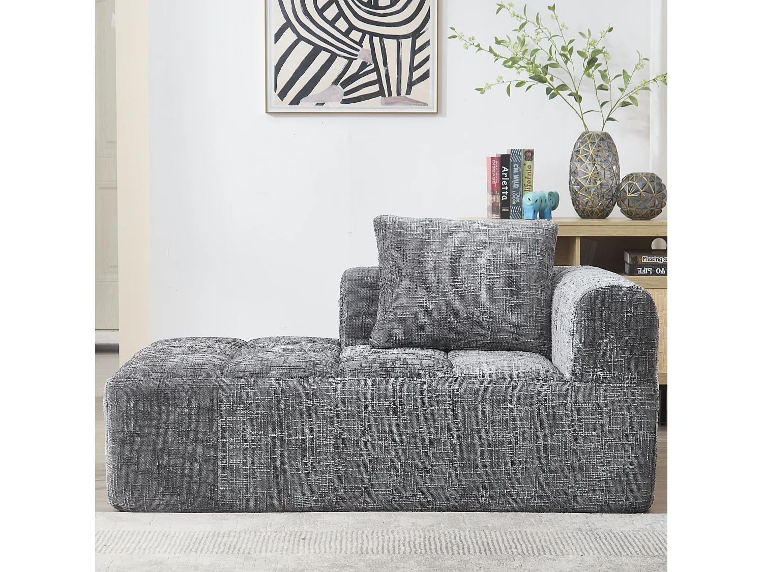 Canapé méridienne confortable - 158 x 90 x 60 cm - facile à monter - avec coussins et poches - velours - gris