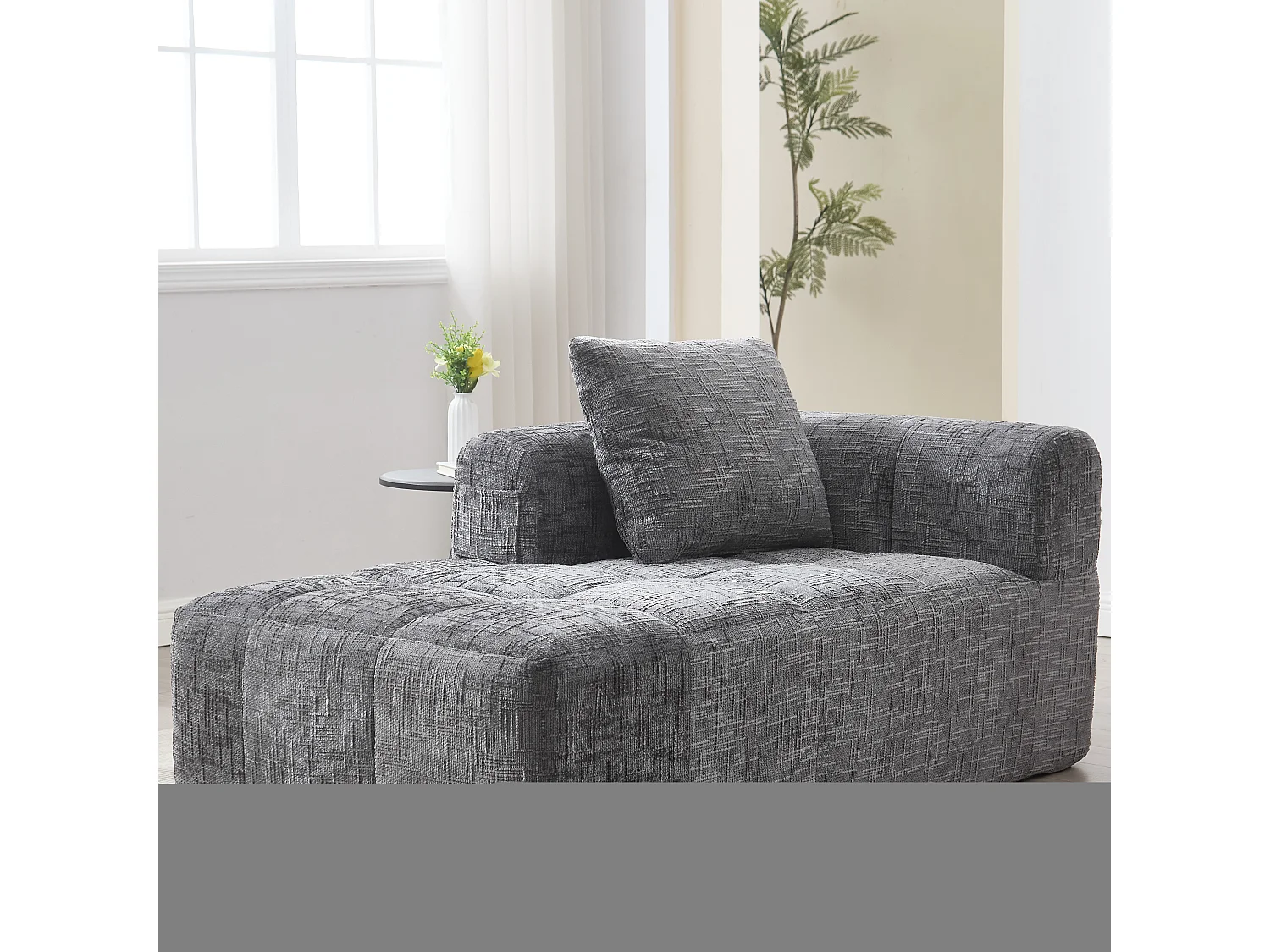 Canapé méridienne confortable - 158 x 90 x 60 cm - facile à monter - avec coussins et poches - velours - gris