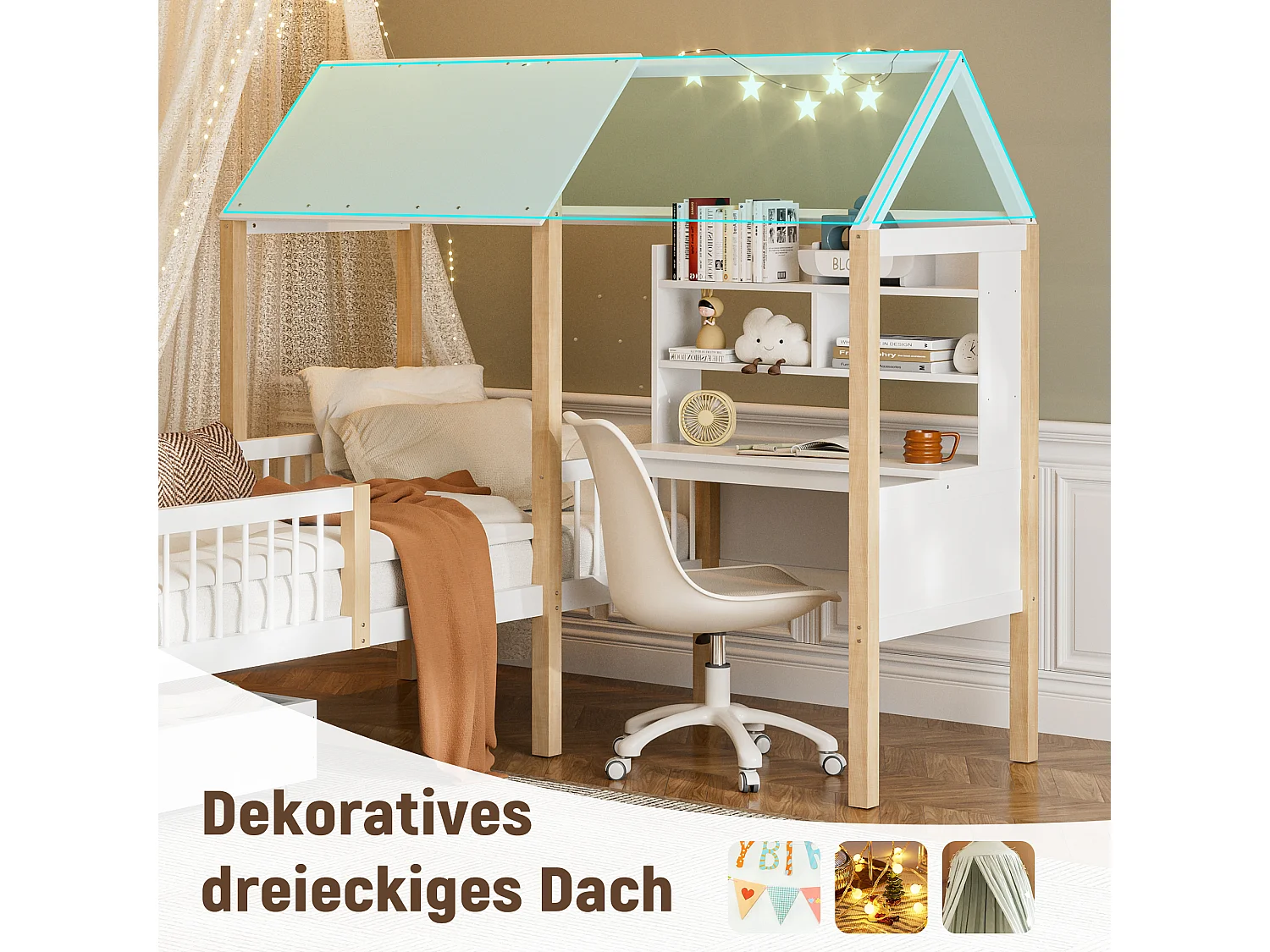 Lit combiné pour enfant - 90 x 200 cm - avec bureau en L + étagères intégrés + 1 tirois - bois - blanc
