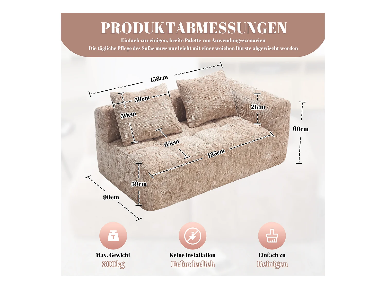 Sofa 2-osobowa typu leżanka - 158 x 90 x 62 cm - z poduszką i kieszeniami bocznymi - aksamit - khaki