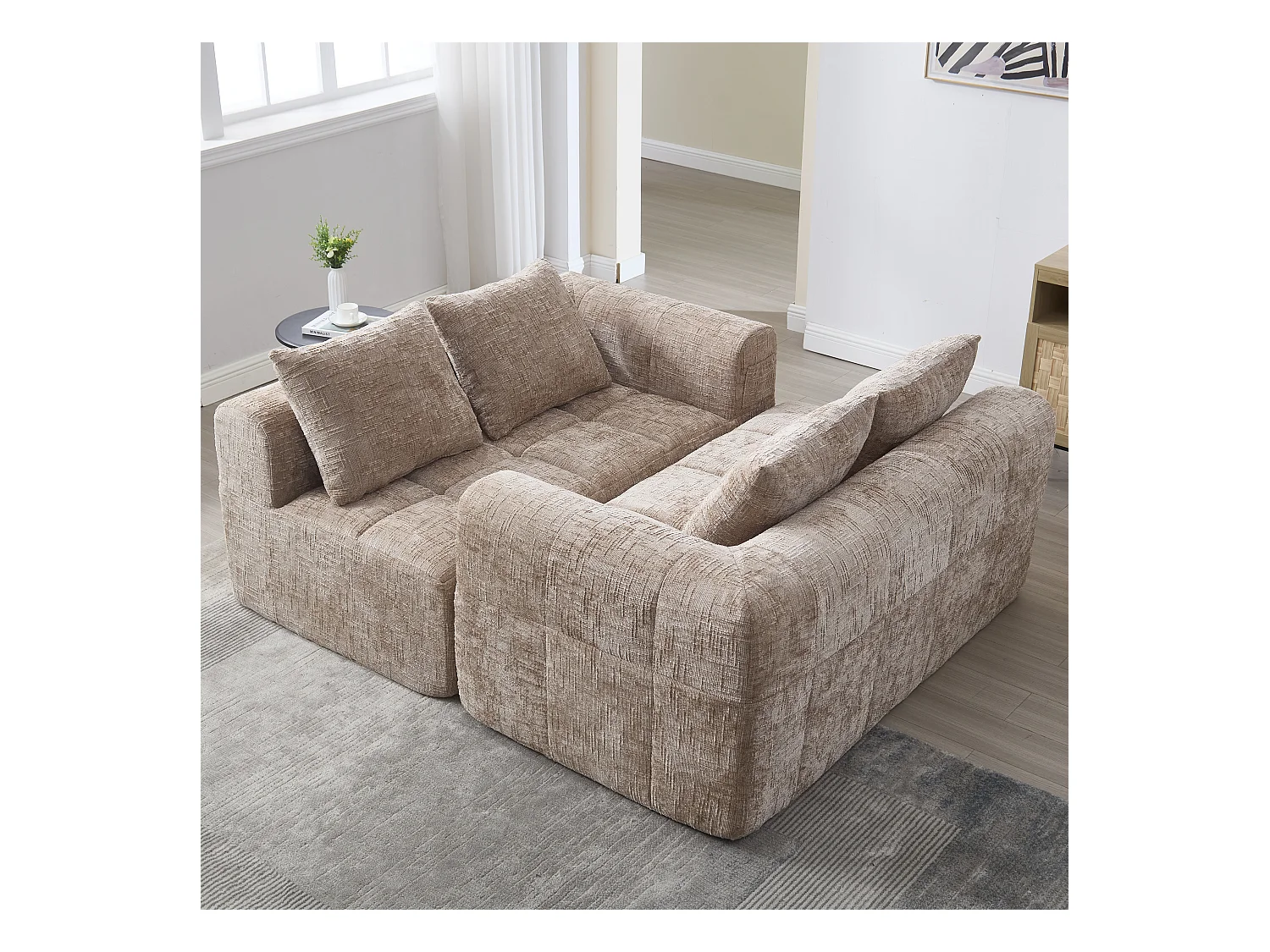 Sofa 2-osobowa typu leżanka - 158 x 90 x 62 cm - z poduszką i kieszeniami bocznymi - aksamit - khaki