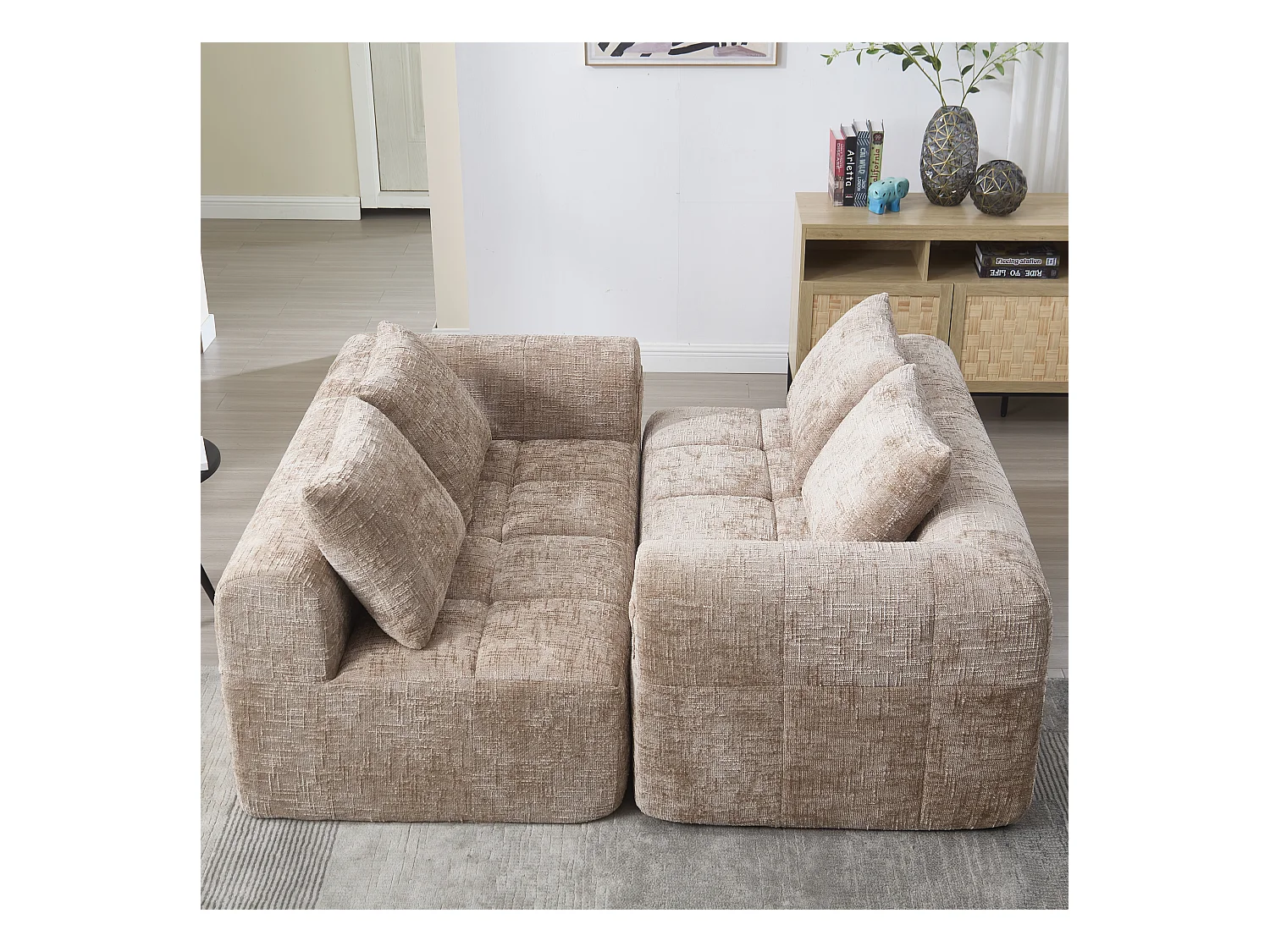 Sofa 2-osobowa typu leżanka - 158 x 90 x 62 cm - z poduszką i kieszeniami bocznymi - aksamit - khaki