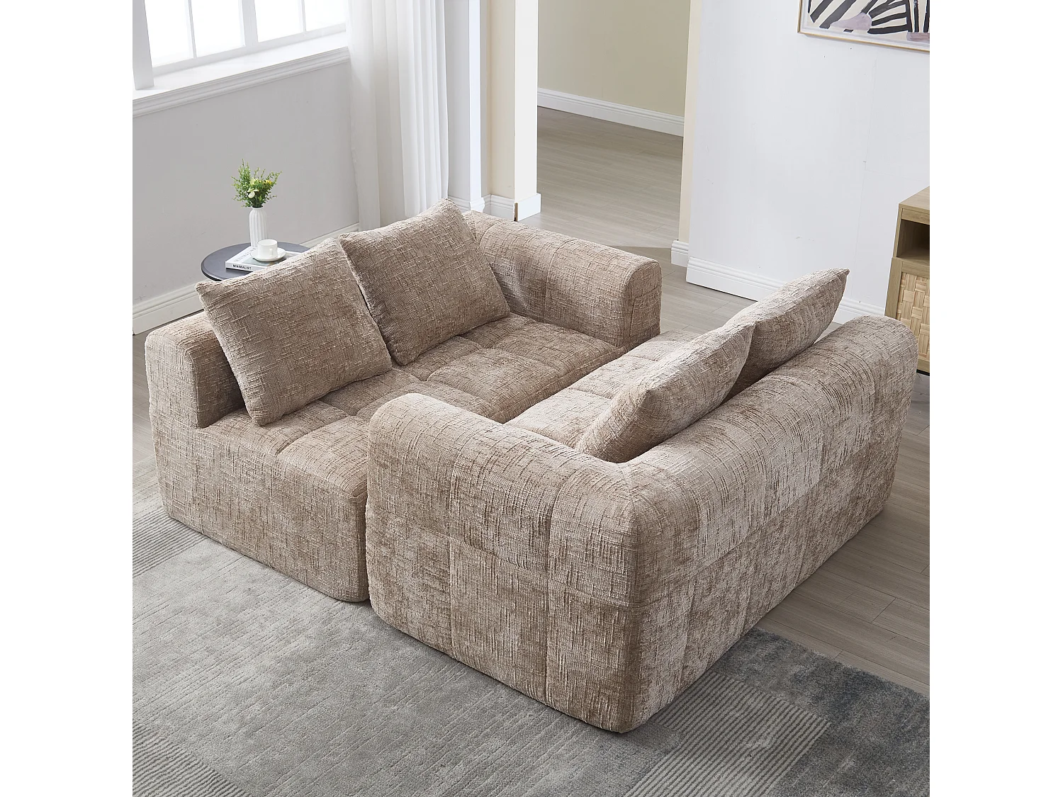 Divano chaise longue 2 posti - 158 x 90 x 62 cm - con cuscino e tasche laterali - velluto - kaki