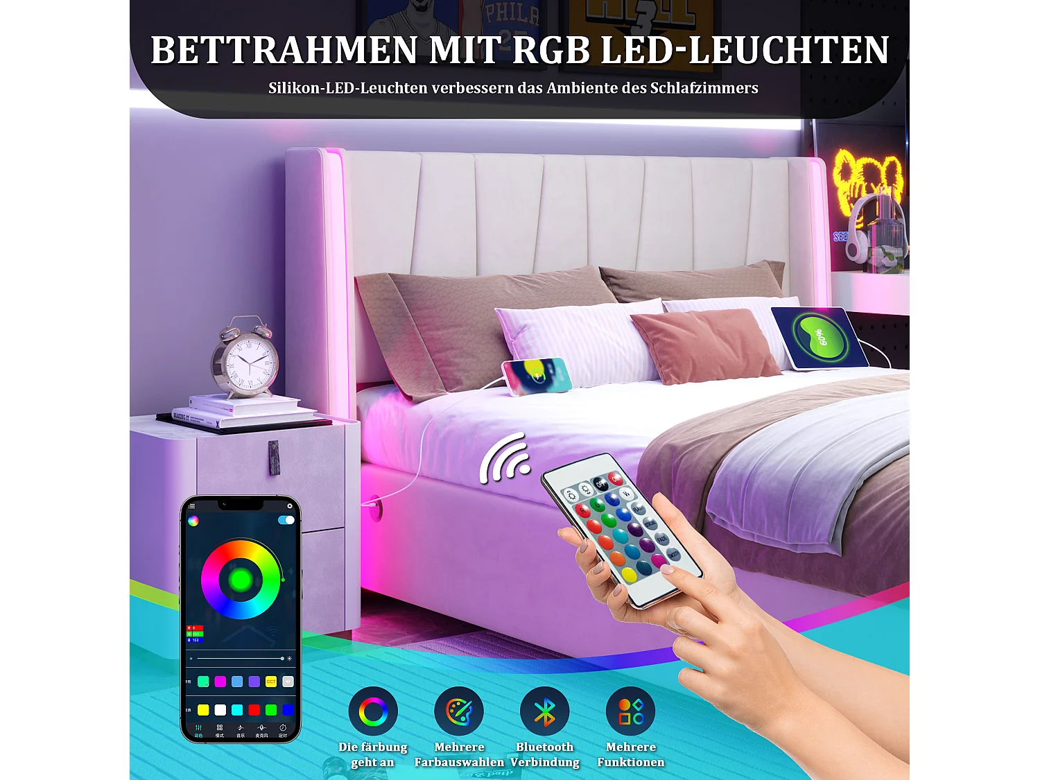 Cama de casal com gavetão estofada - 160 x 200 cm - com portas USB + LEDs - compartimento hidráulico - veludo - bege