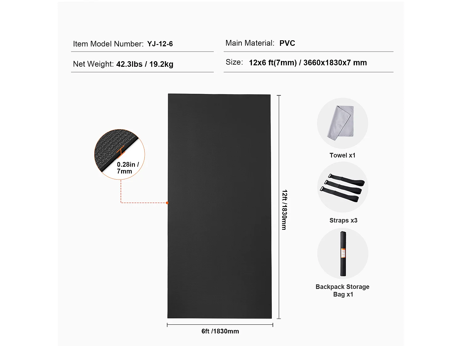 Tappetino di Yoga SucceBuy, Tappetino di Esercizio, 3,6 x 1,8 m, Antiscivolante, Yoga, Fitness, Esercizio, per Pilates e Allenamento sul Suolo