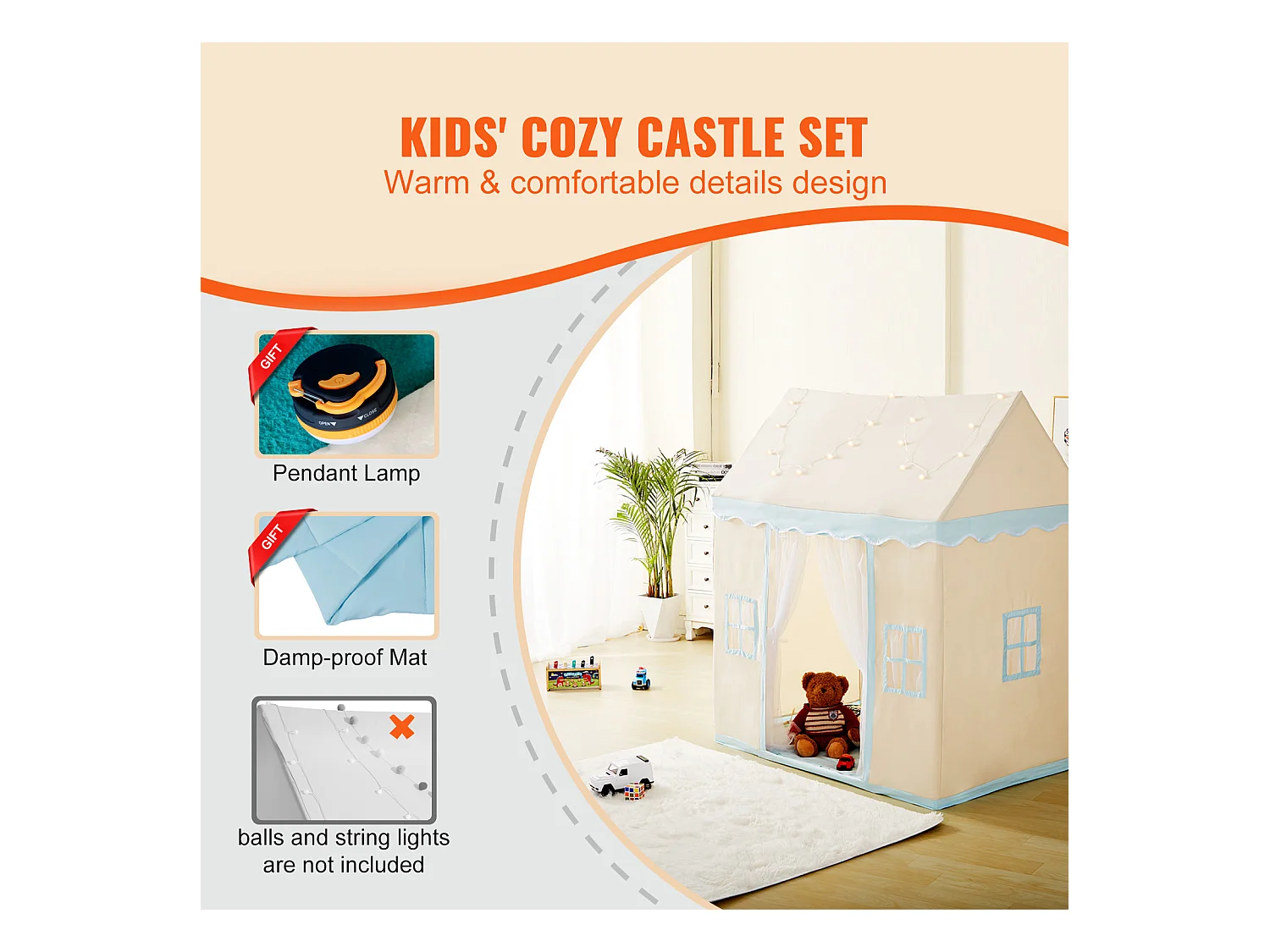 Tente de Jeu pour Enfants SucceBuy, 1 à 5 Ans, avec Tapis et Lampe