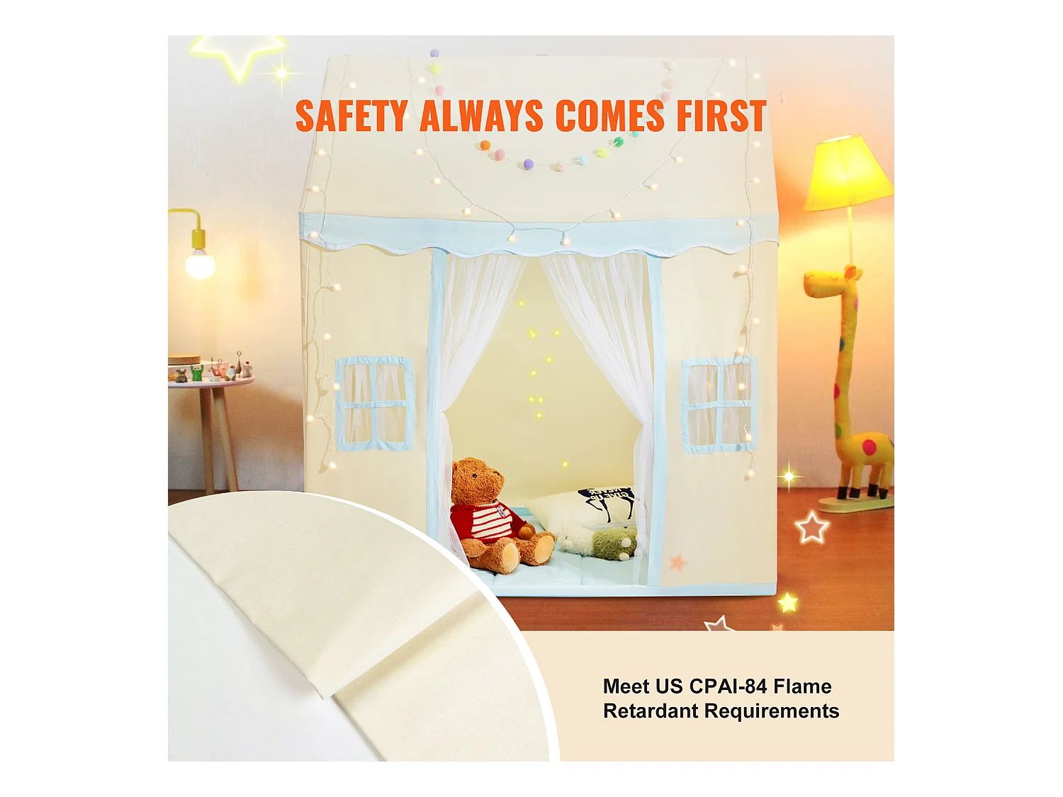 Tente de Jeu pour Enfants SucceBuy, 1 à 5 Ans, avec Tapis et Lampe