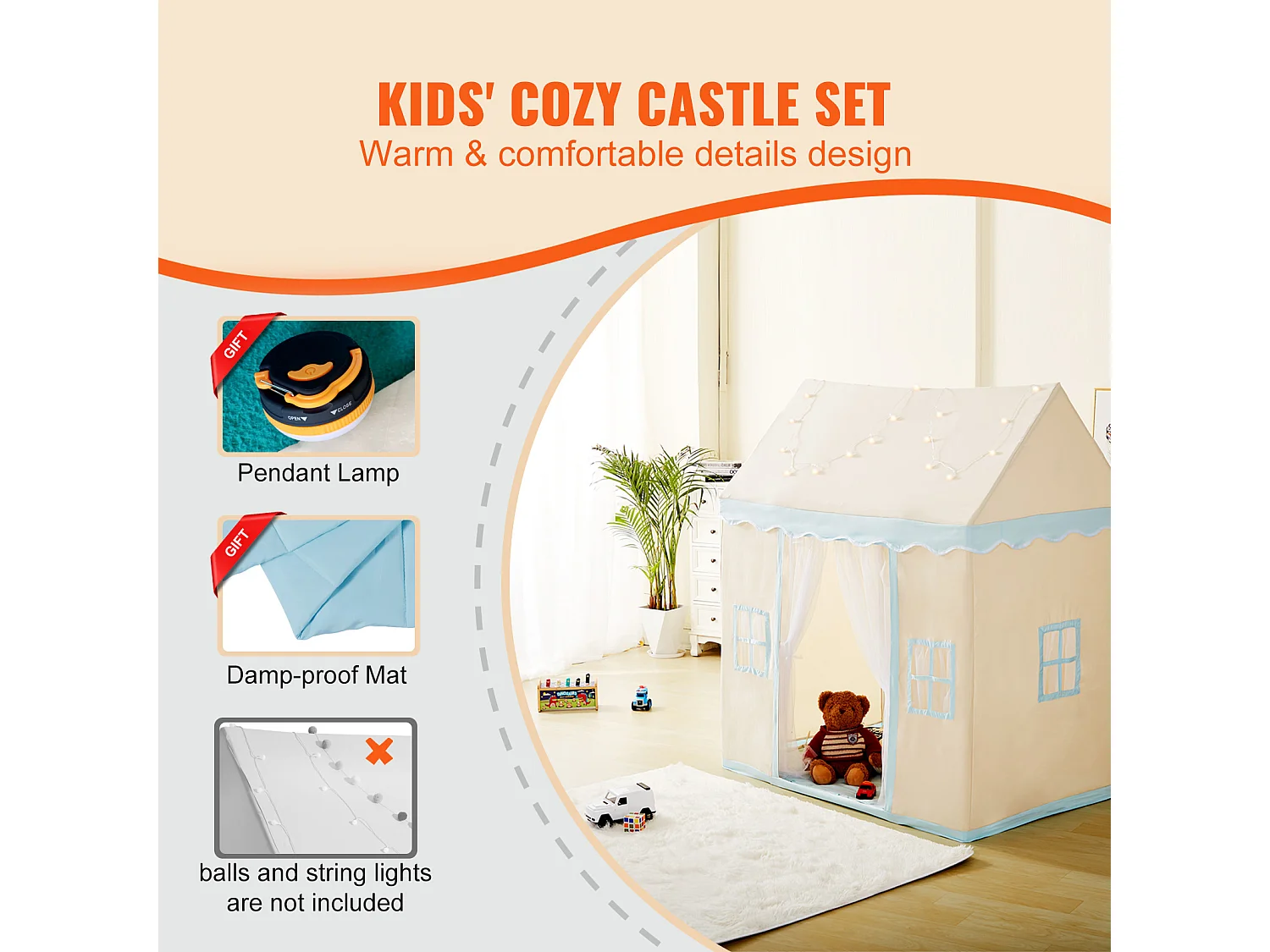 Tente de Jeu pour Enfants SucceBuy, 1 à 5 Ans, avec Tapis et Lampe