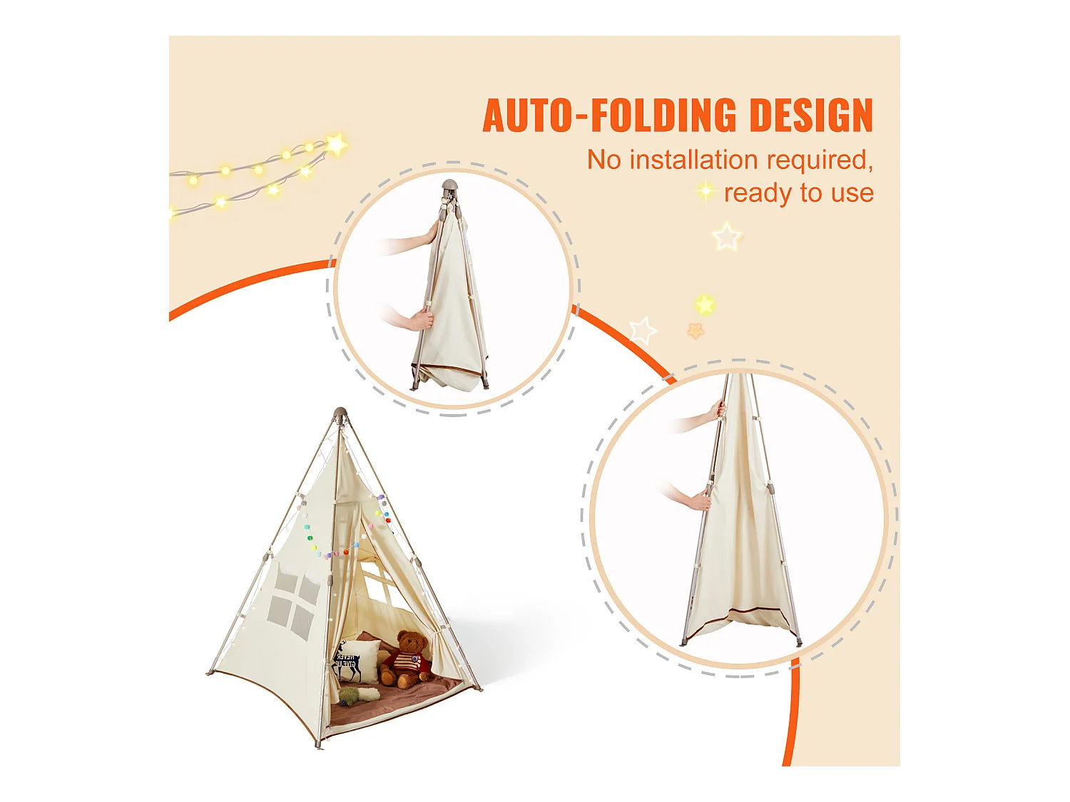 Tente de Jeu pour Enfants SucceBuy, Tente Tipi Pliable avec Tapis et Sac de Transport