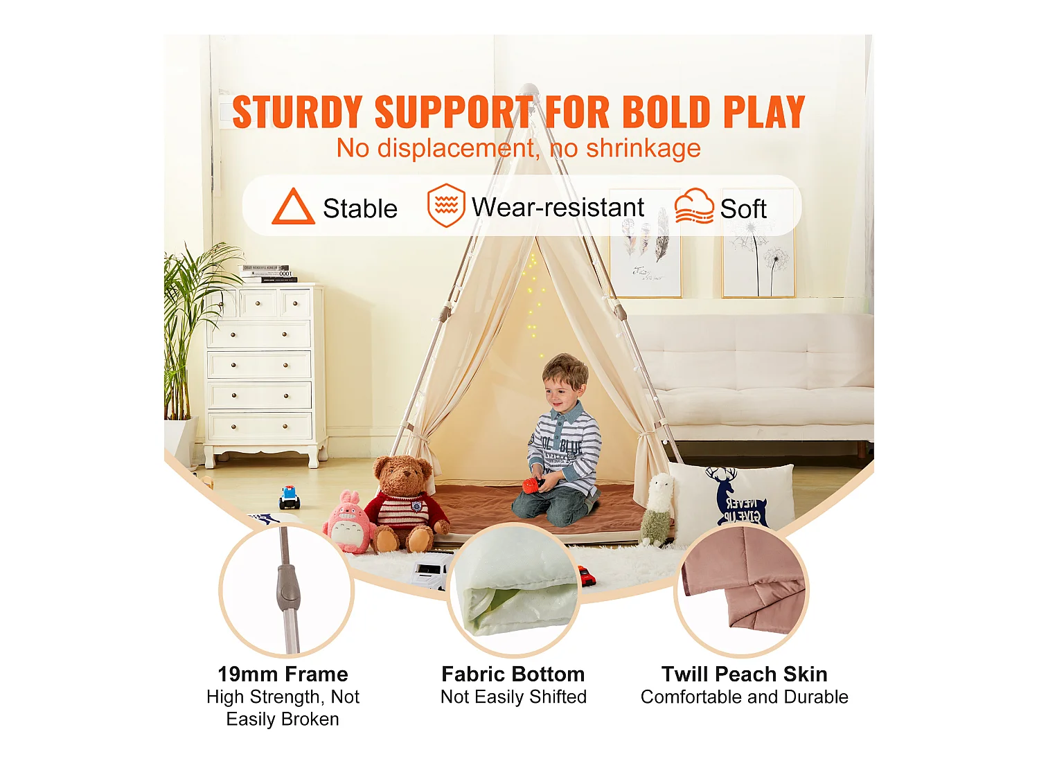Tente de Jeu pour Enfants SucceBuy, Tente Tipi Pliable avec Tapis et Sac de Transport