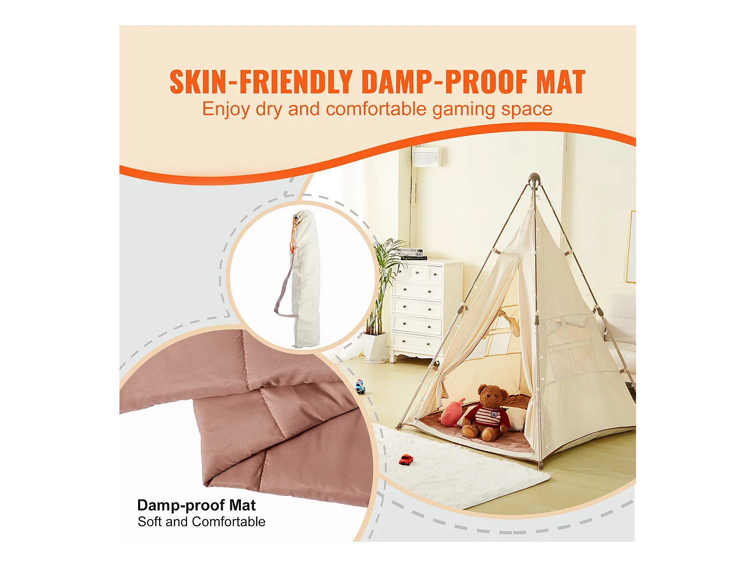 Tente de Jeu pour Enfants SucceBuy, Tente Tipi Pliable avec Tapis et Sac de Transport