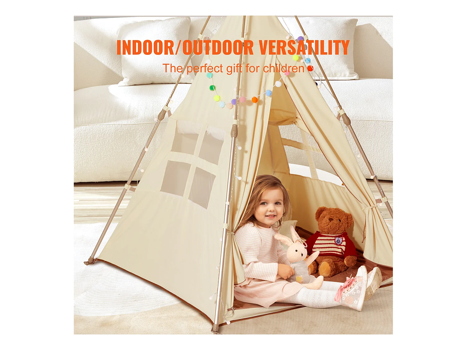 Tente de Jeu pour Enfants SucceBuy, Tente Tipi Pliable avec Tapis et Sac de Transport