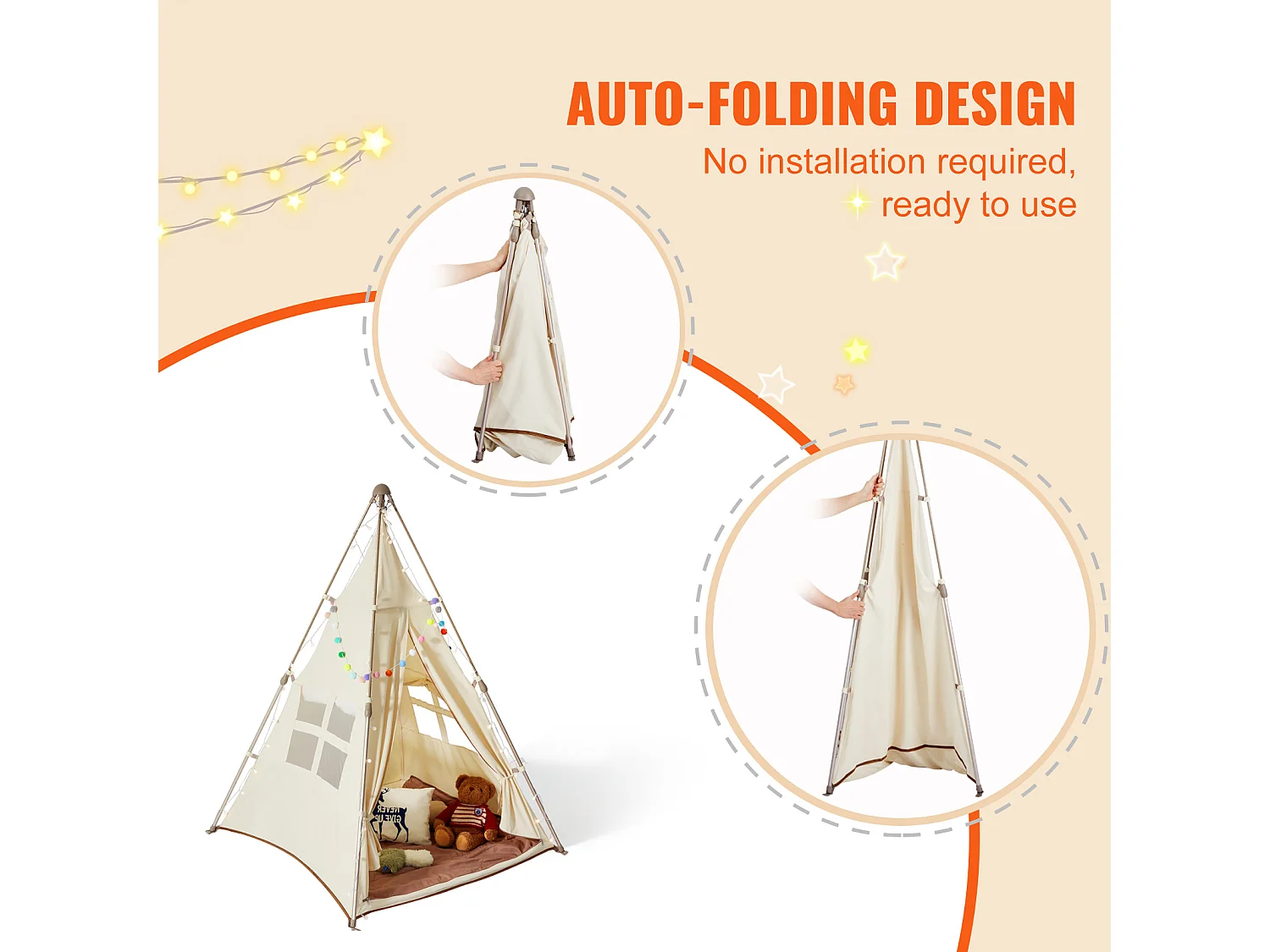 Tenda da Gioco per Bambini SucceBuy, Tenda Tipi Pieghevole con Tappeto e Borsa di Trasporto