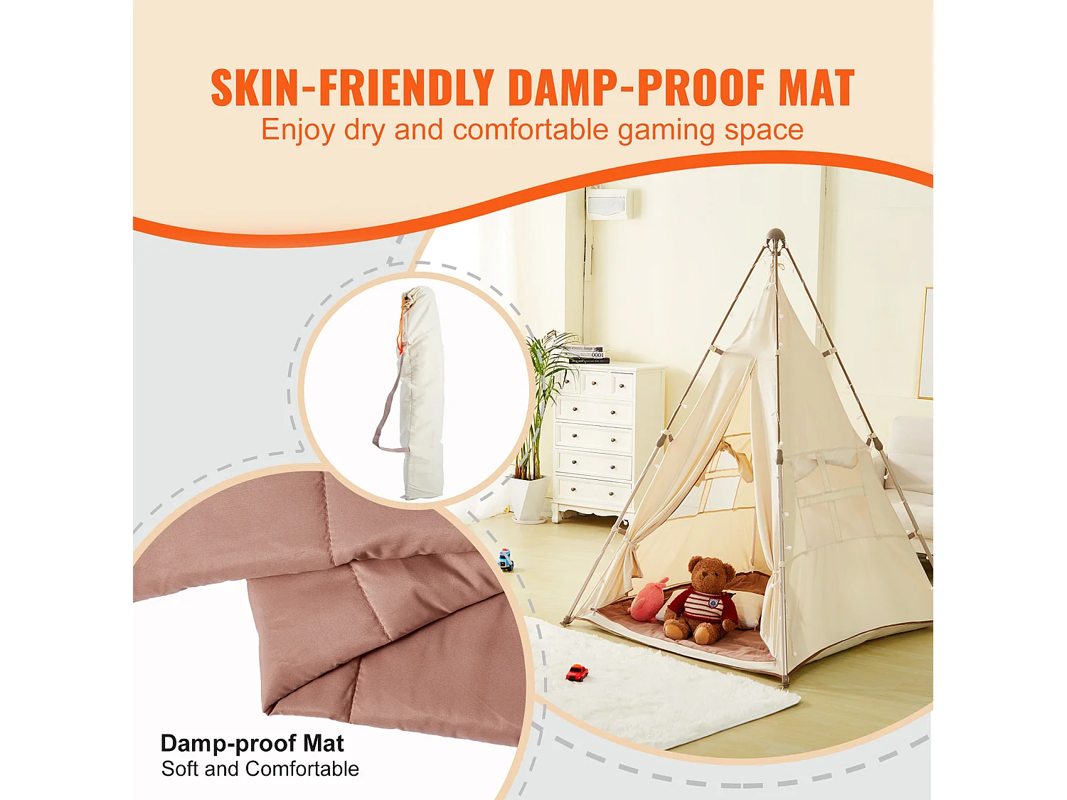 Tenda da Gioco per Bambini SucceBuy, Tenda Tipi Pieghevole con Tappeto e Borsa di Trasporto