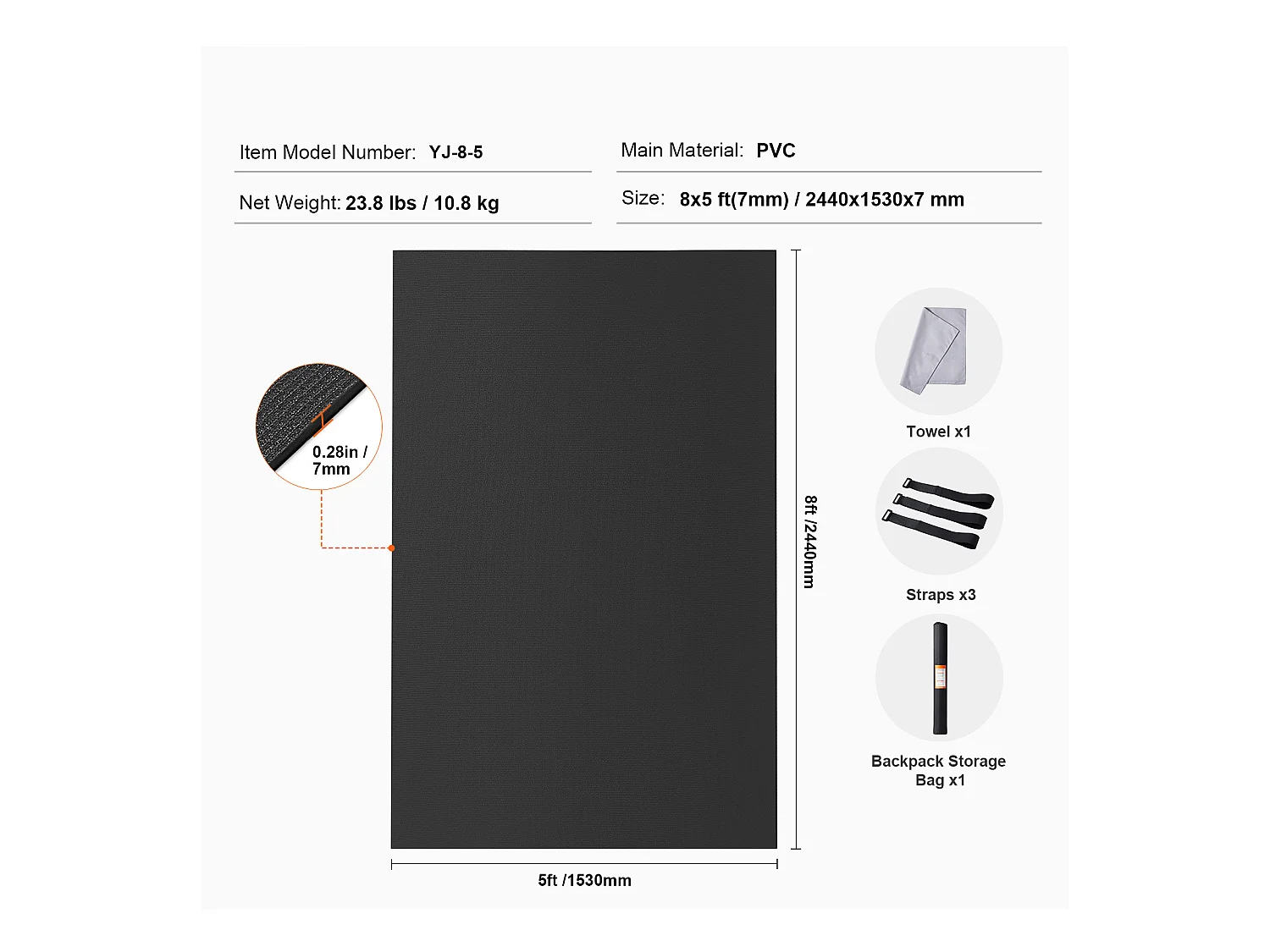 Tapis de Yoga SucceBuy, 2,4 x 1,5 m, Tapis de Yoga Antidérapant Haute Densité, pour Yoga à Domicile, Pilates et Entraînement au Sol