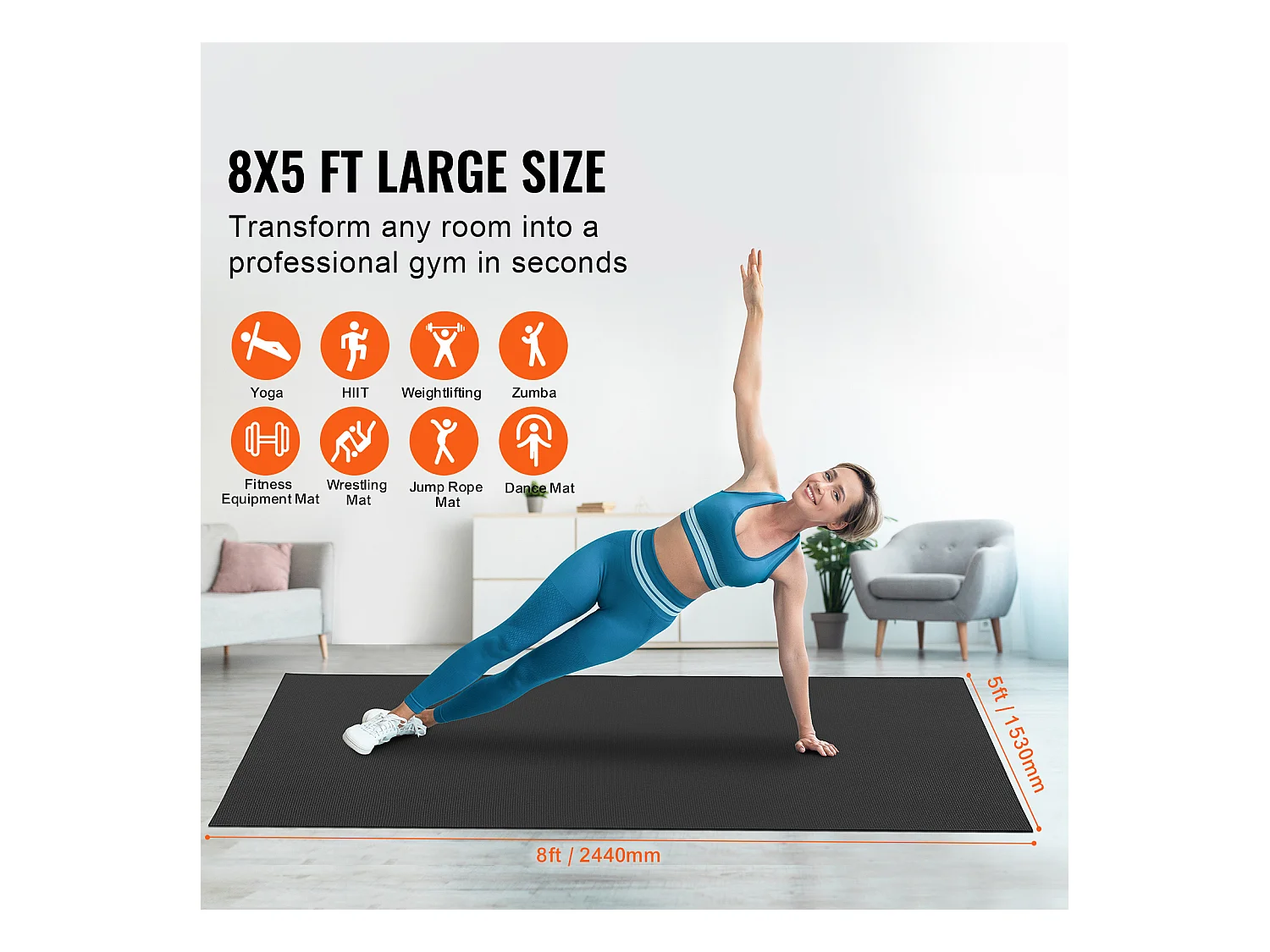 Tapis de Yoga SucceBuy, 2,4 x 1,5 m, Tapis de Yoga Antidérapant Haute Densité, pour Yoga à Domicile, Pilates et Entraînement au Sol