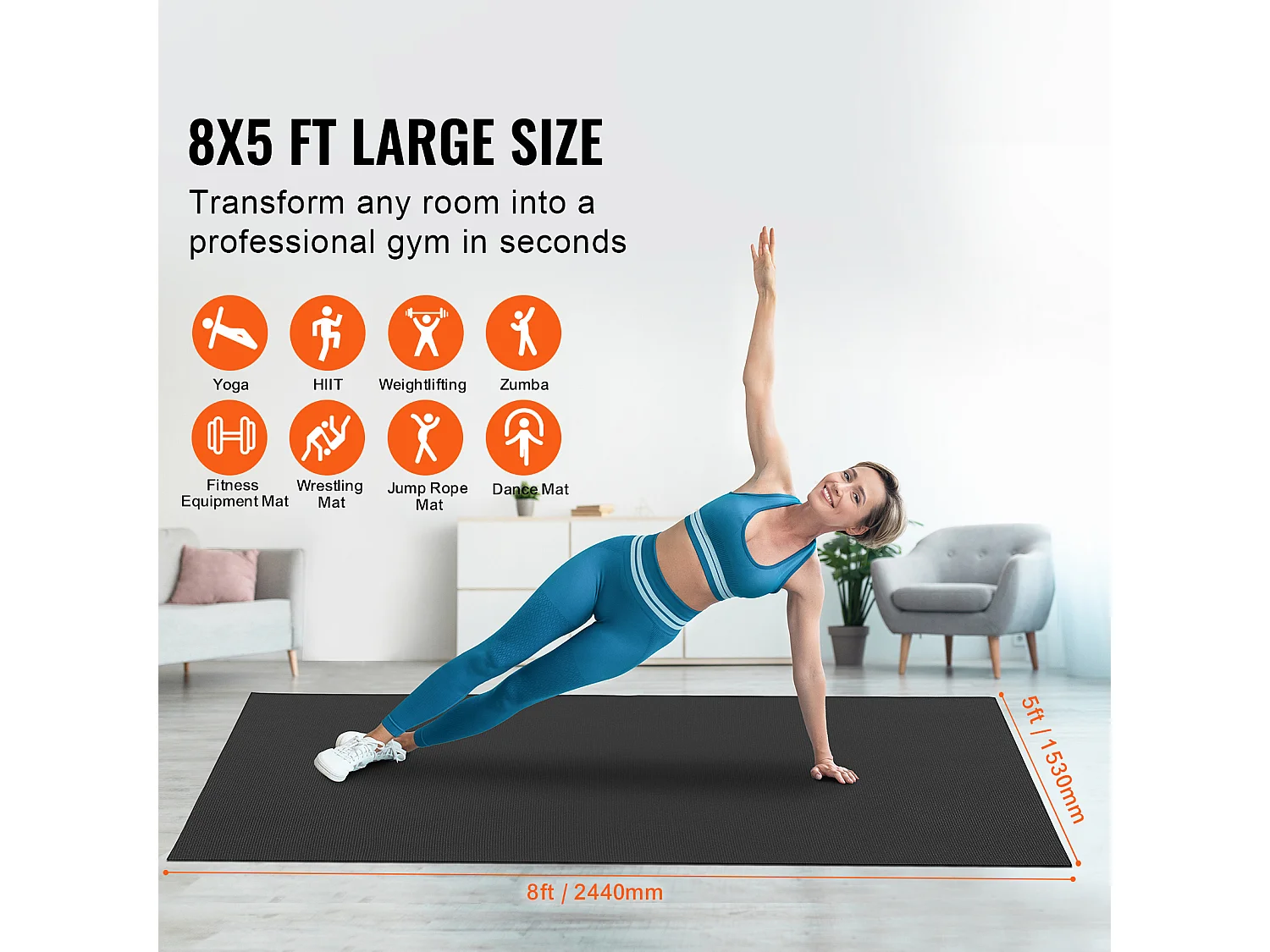 Tapete de Yoga SucceBuy, 2,4 x 1,5 m, Tapete de Yoga Antiderrapante de Alta Densidade, para Yoga em Casa, Pilates e Treinamento no Chão