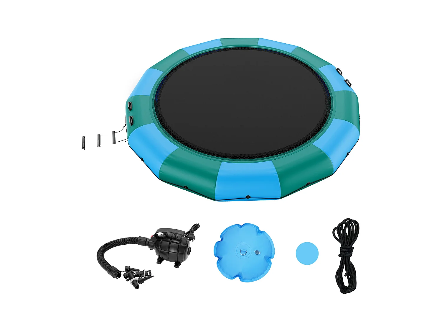 Trampoline Aquatique Gonflable SucceBuy 457 cm, Trampoline sur l’Eau 470x60 cm, Bleu-Vert
