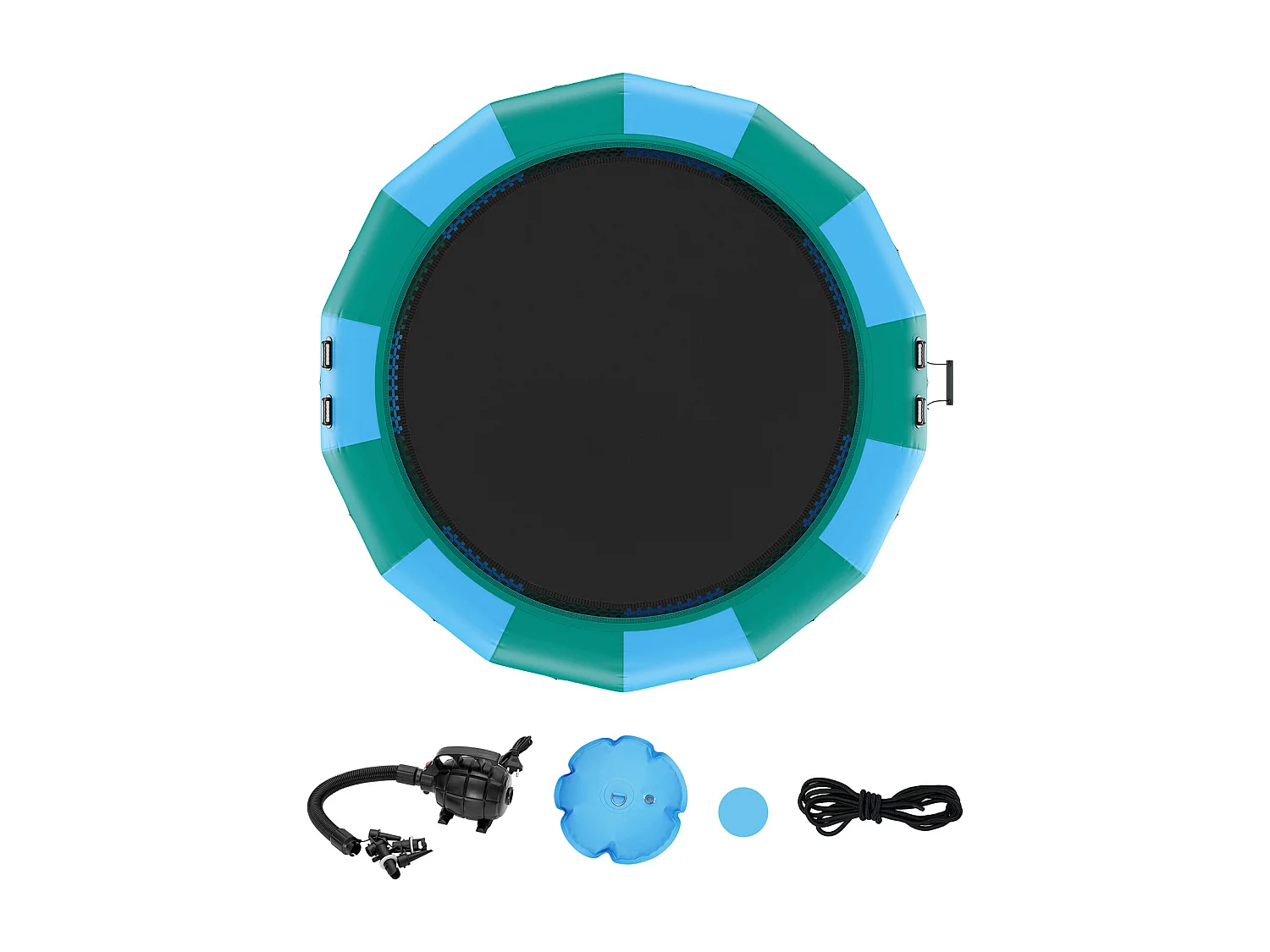 Trampoline Aquatique Gonflable SucceBuy 457 cm, Trampoline sur l’Eau 470x60 cm, Bleu-Vert