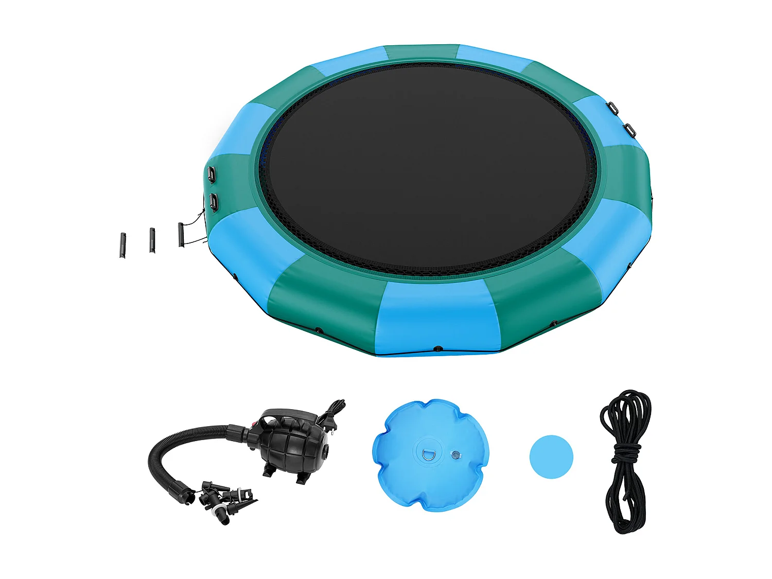 Trampoline Aquatique Gonflable SucceBuy 457 cm, Trampoline sur l’Eau 470x60 cm, Bleu-Vert