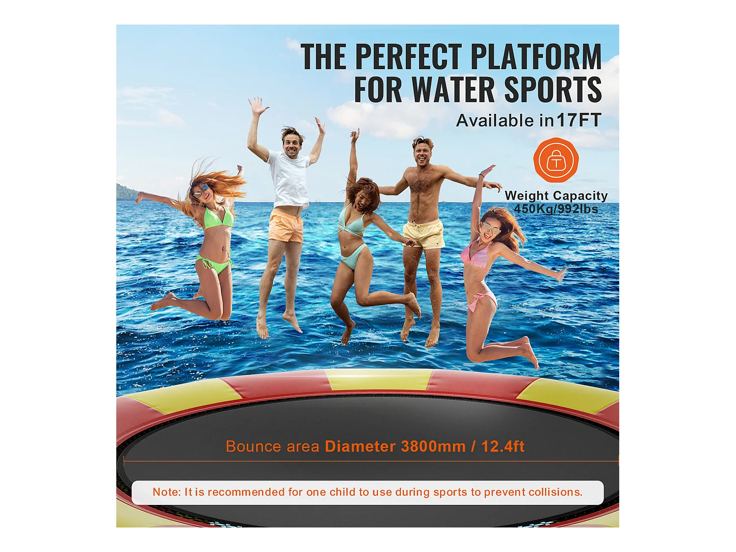 Trampoline Aquatique Gonflable SucceBuy 518 cm, Trampoline sur l’Eau 537x90 cm, Matériau PVC Durable