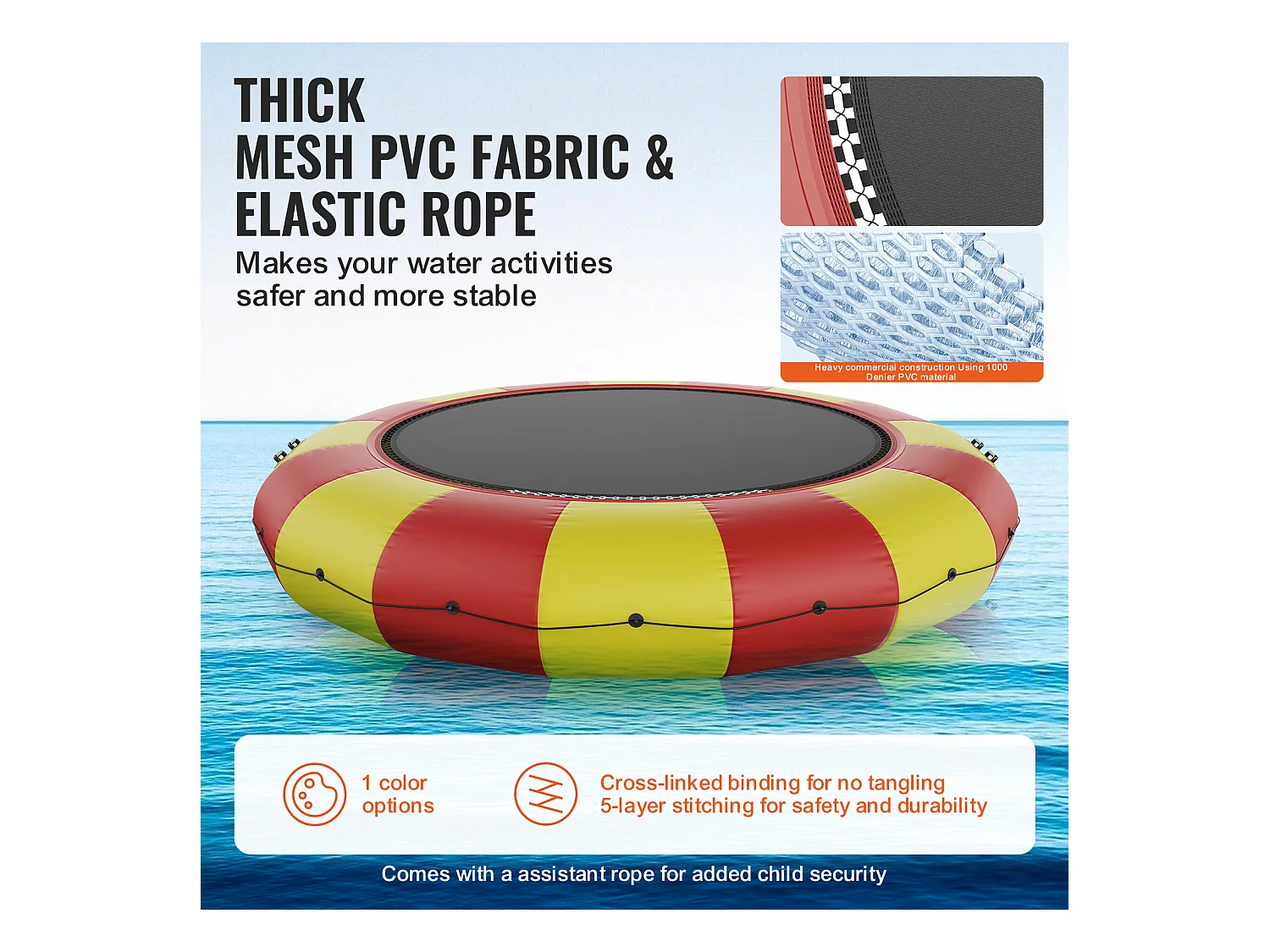 Trampoline Aquatique Gonflable SucceBuy 518 cm, Trampoline sur l’Eau 537x90 cm, Matériau PVC Durable