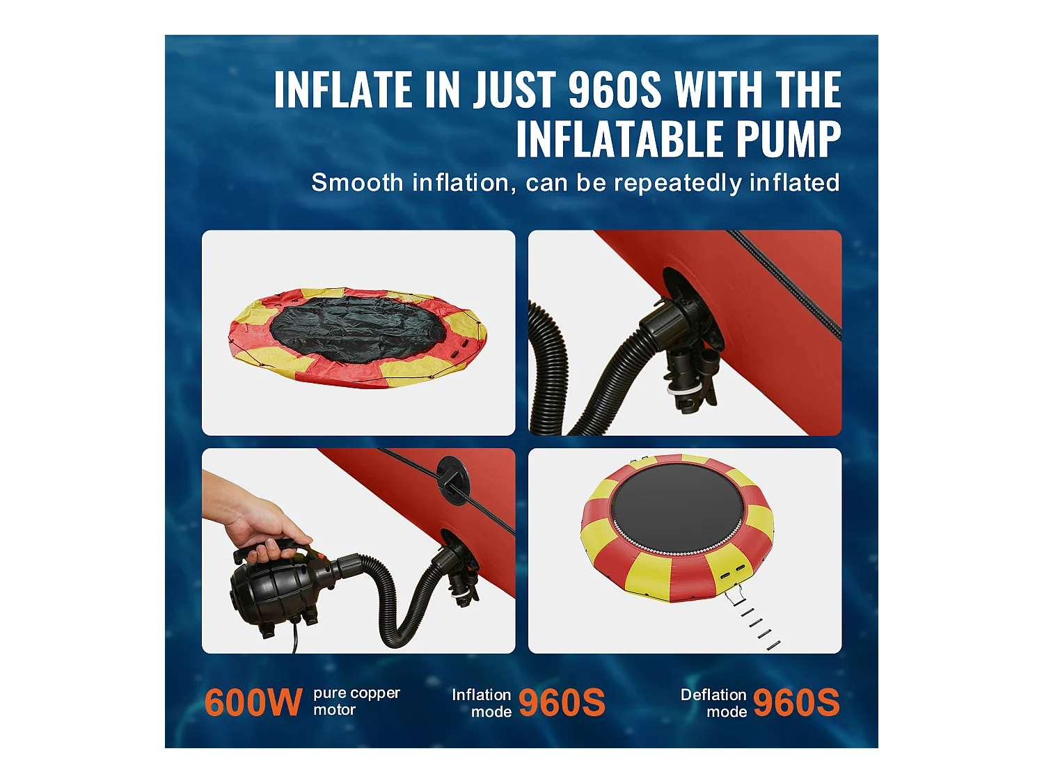 Trampoline Aquatique Gonflable SucceBuy 518 cm, Trampoline sur l’Eau 537x90 cm, Matériau PVC Durable