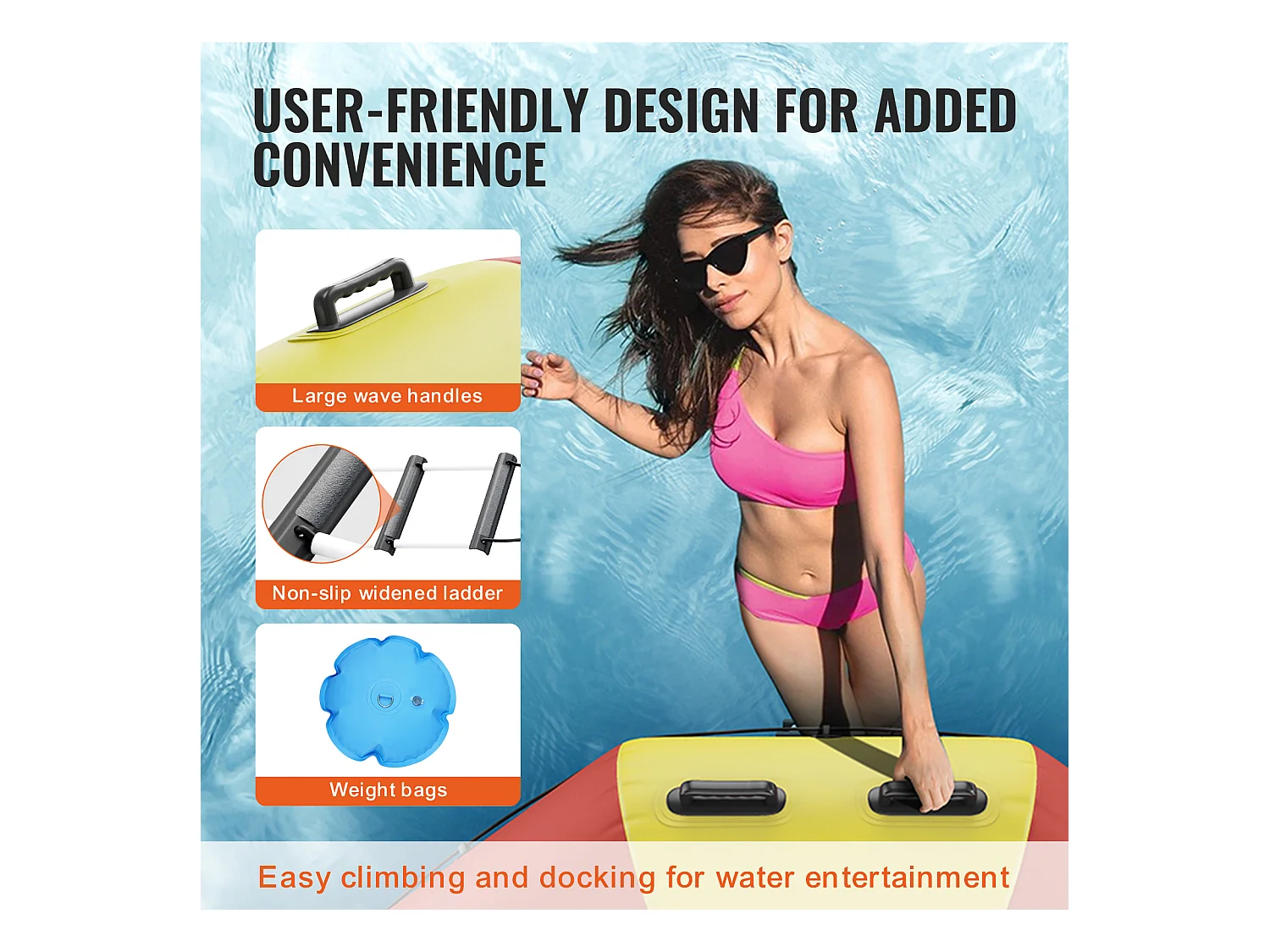 Trampoline Aquatique Gonflable SucceBuy 518 cm, Trampoline sur l’Eau 537x90 cm, Matériau PVC Durable