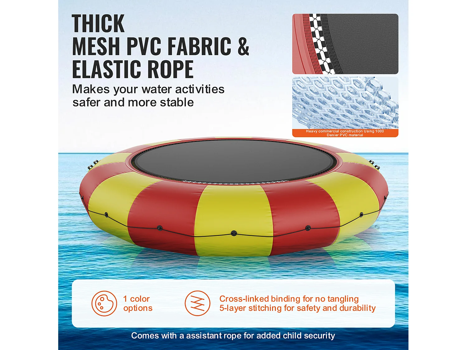 Trampoline Aquatique Gonflable SucceBuy 518 cm, Trampoline sur l’Eau 537x90 cm, Matériau PVC Durable