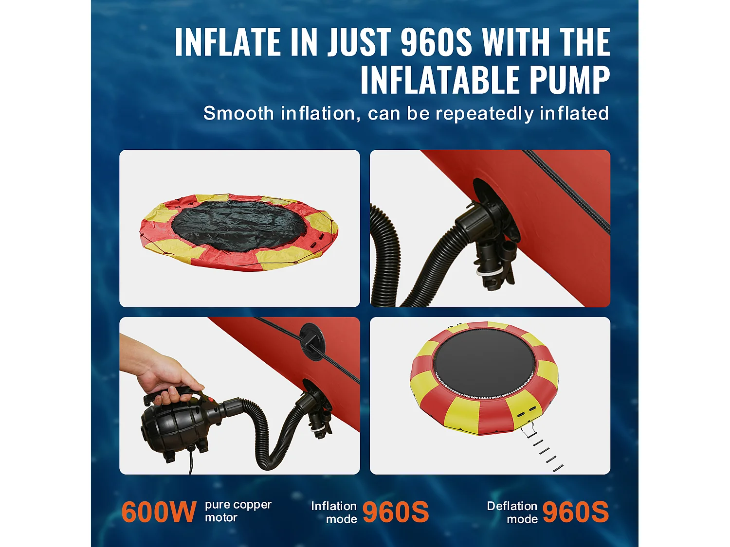 Trampoline Aquatique Gonflable SucceBuy 518 cm, Trampoline sur l’Eau 537x90 cm, Matériau PVC Durable