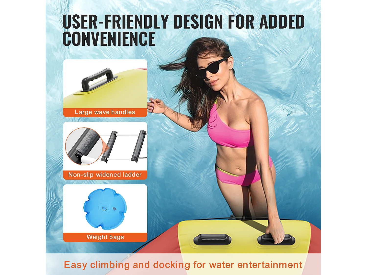 Trampoline Aquatique Gonflable SucceBuy 518 cm, Trampoline sur l’Eau 537x90 cm, Matériau PVC Durable