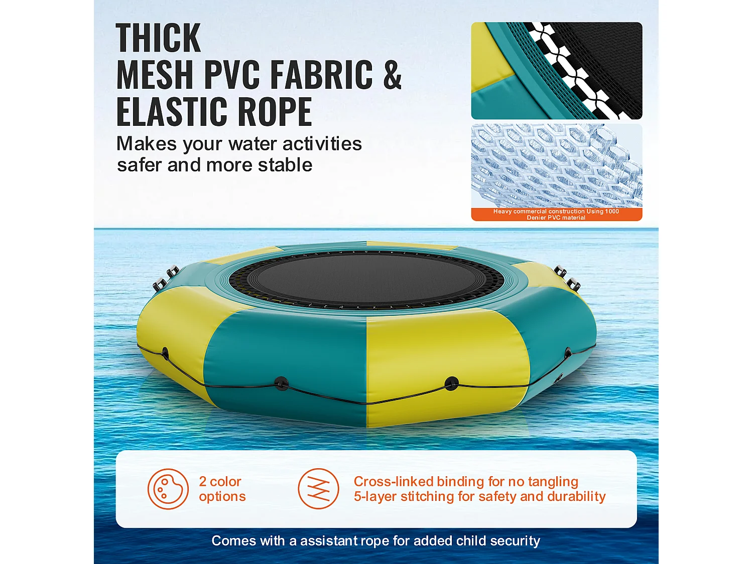 Trampoline Aquatique Gonflable SucceBuy 305 cm, Trampoline sur l’Eau 310x60 cm, Plate-forme de Natation