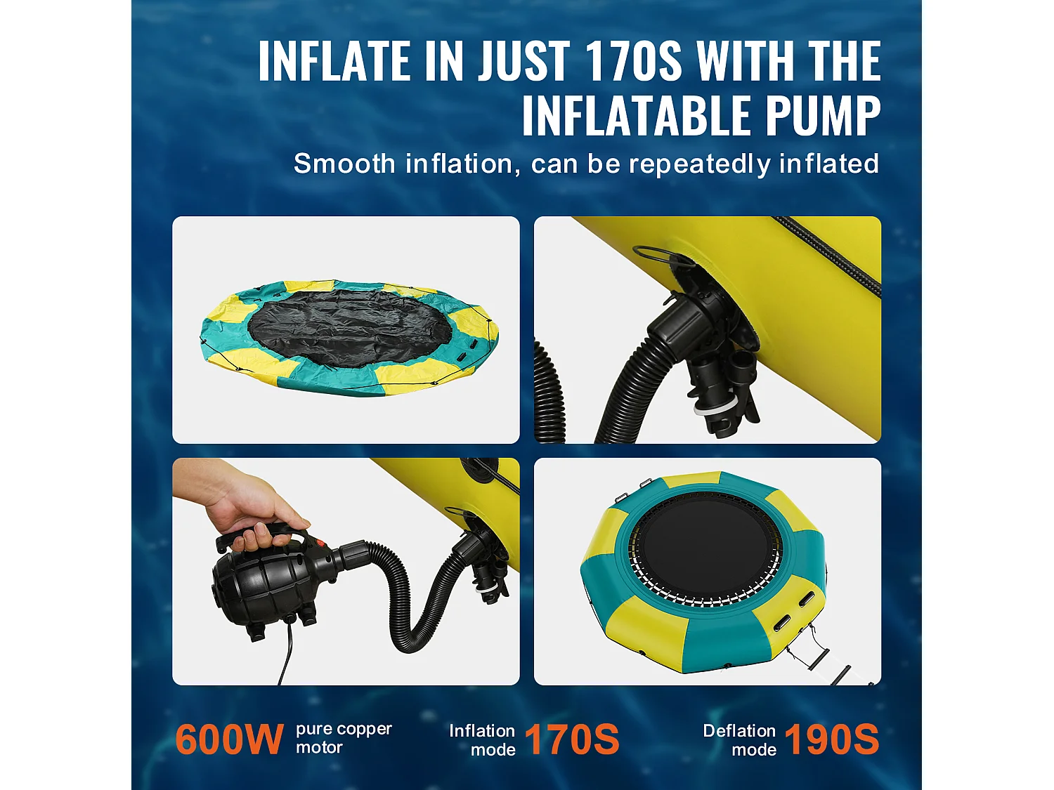 Trampoline Aquatique Gonflable SucceBuy 305 cm, Trampoline sur l’Eau 310x60 cm, Plate-forme de Natation