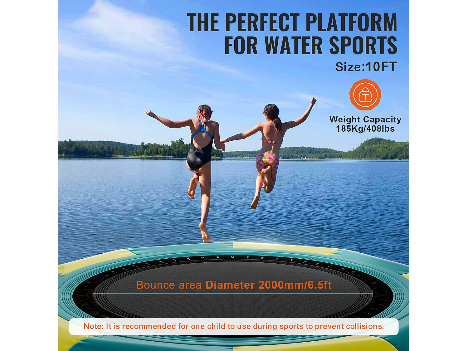 Trampoline Aquatique Gonflable SucceBuy 305 cm, Trampoline sur l’Eau 310x60 cm, Plate-forme de Natation