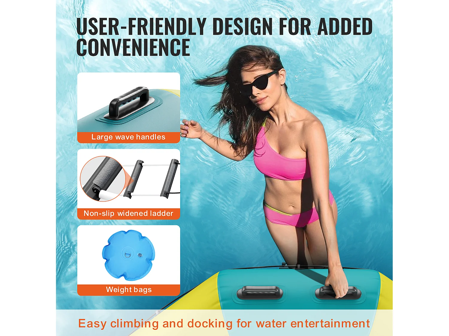 Trampoline Aquatique Gonflable SucceBuy 305 cm, Trampoline sur l’Eau 310x60 cm, Plate-forme de Natation