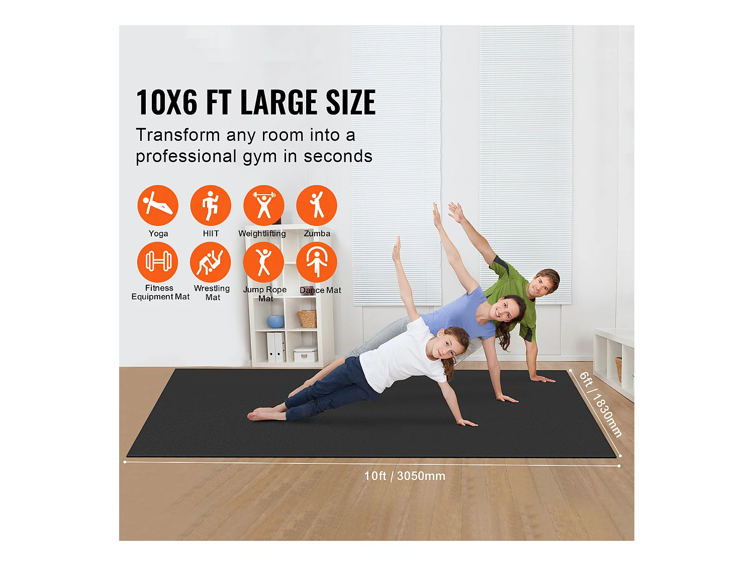 Yogamatte SucceBuy, Premium-Übematte, 3 x 1,8 m, Schwarz, für Yoga zu Hause, Pilates und Bodenarbeit