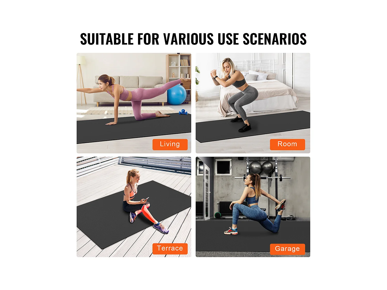 Yogamatte SucceBuy, Premium-Übematte, 3 x 1,8 m, Schwarz, für Yoga zu Hause, Pilates und Bodenarbeit